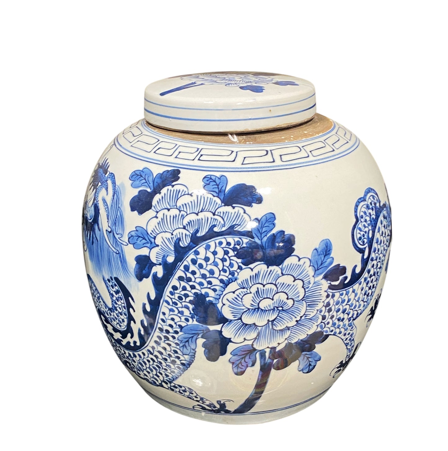 #2319 Chinoiserie Blue & White Dragon Ginger Jar 12" H
