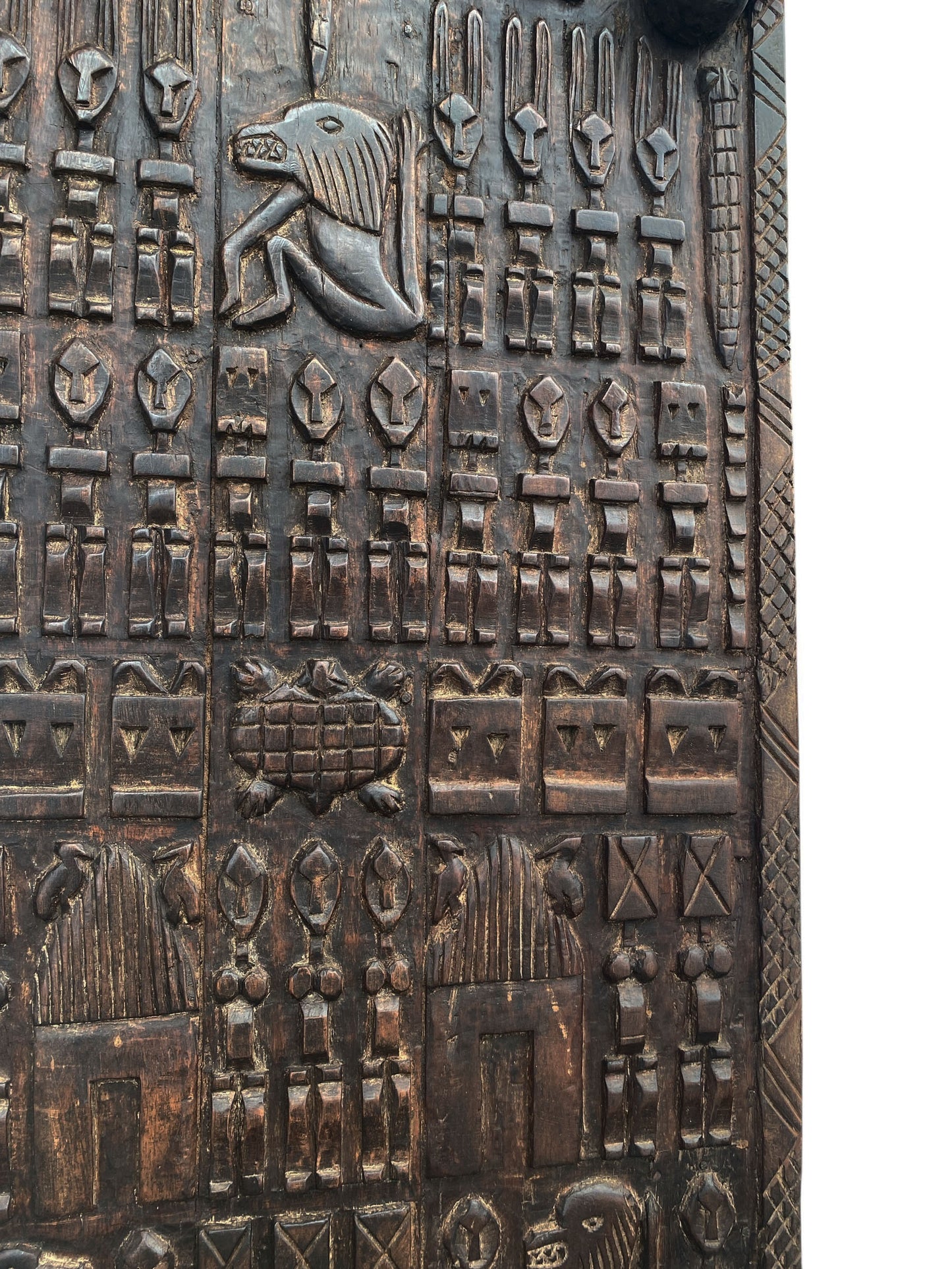 #6828 Vintage Granary Dogon Door w/Nomoo Ancestors /crocodiles/ Mali African 80" H