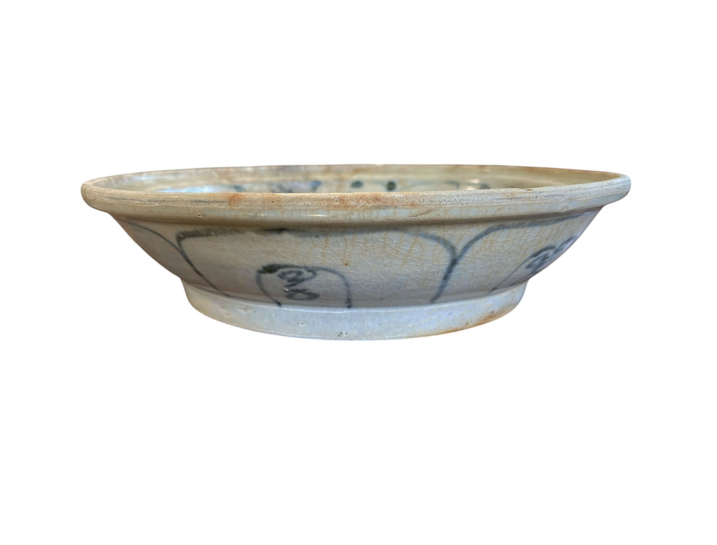 #321 15th Century Hoi an Hoard Shipwreck Porcelain Blue/White Dish With Floral 9" D