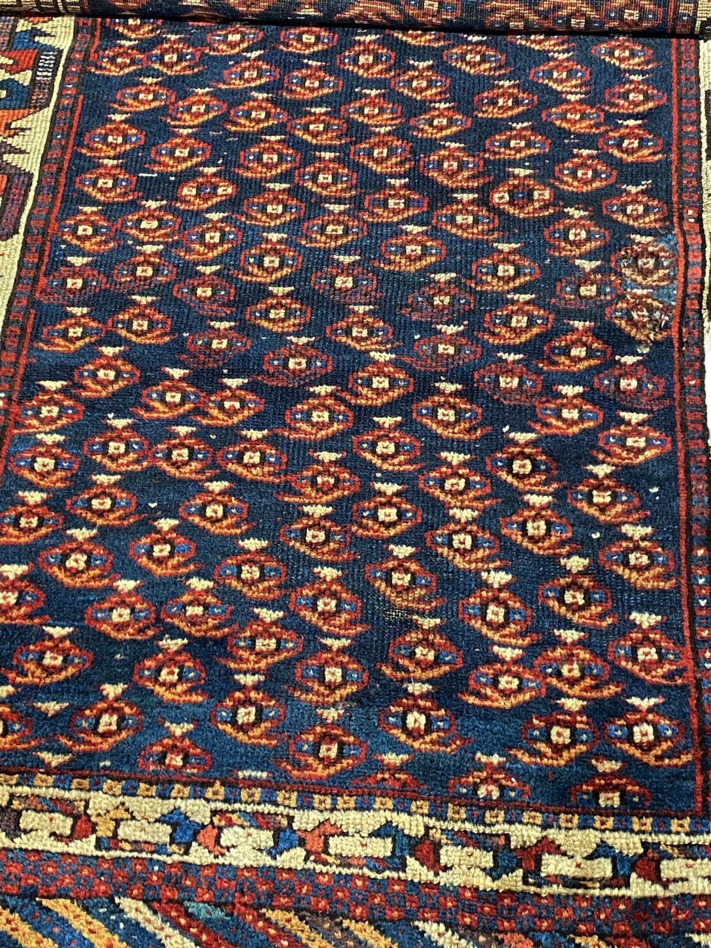 #5950 Old Malayer Navy Blue Wool Hand-knotted Runner Rug 7'4" x 4' Carpet