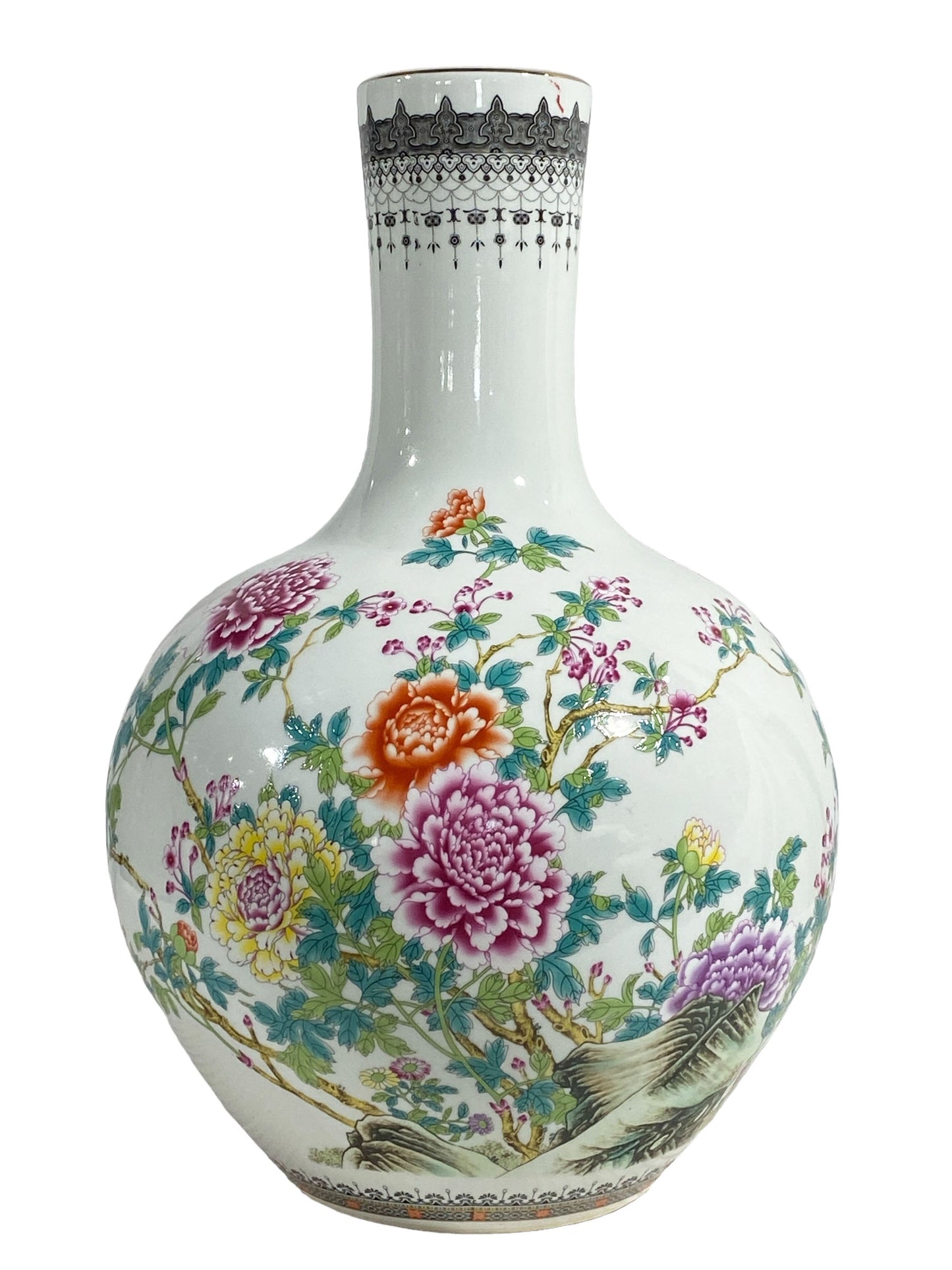# 3477 Large Chinoiserie Porcelain Onion Shaped Vase 22" H