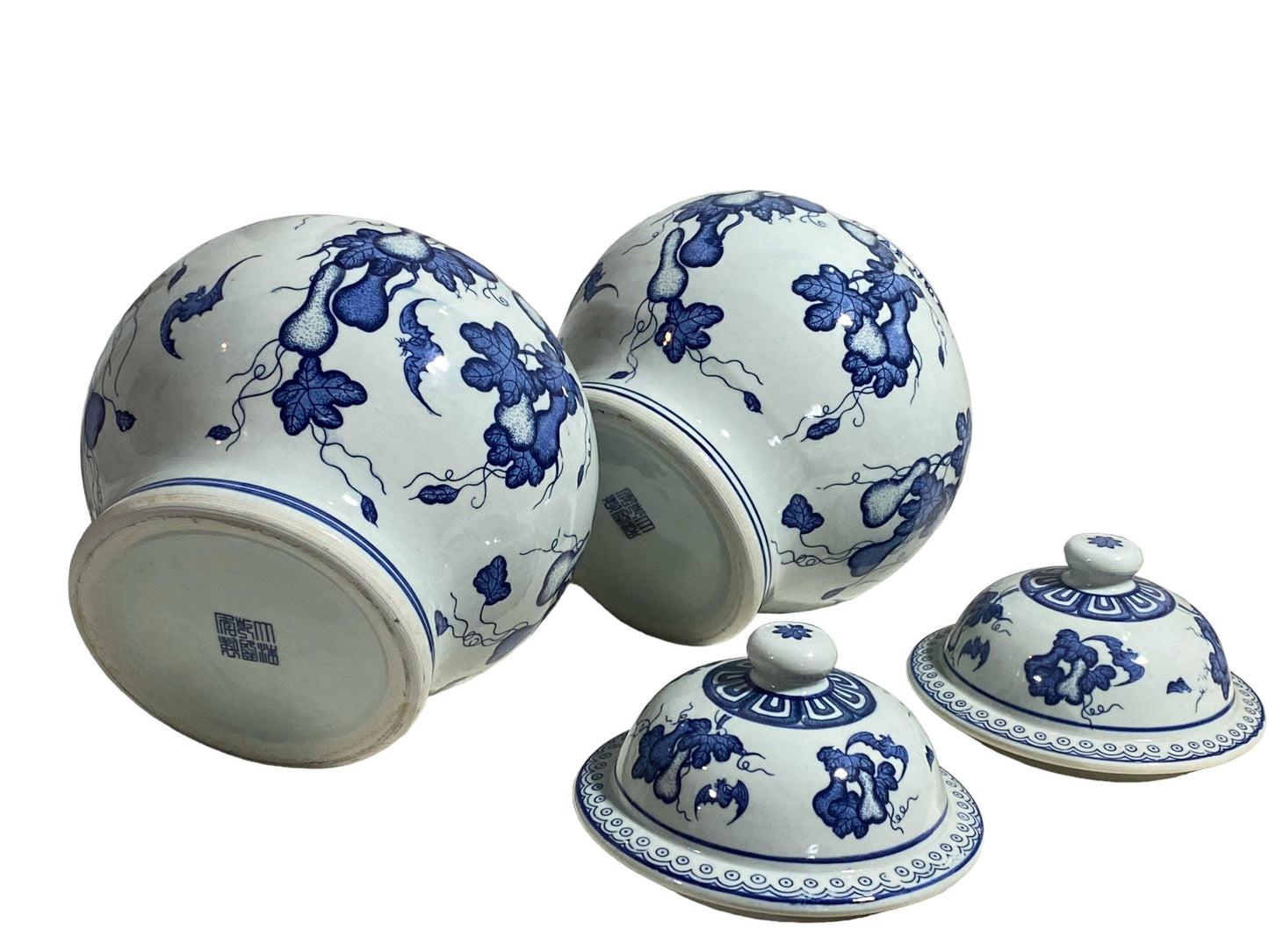 #6100 Chinoiserie Blue and White Porcelain Ginger jars 13" H Pair