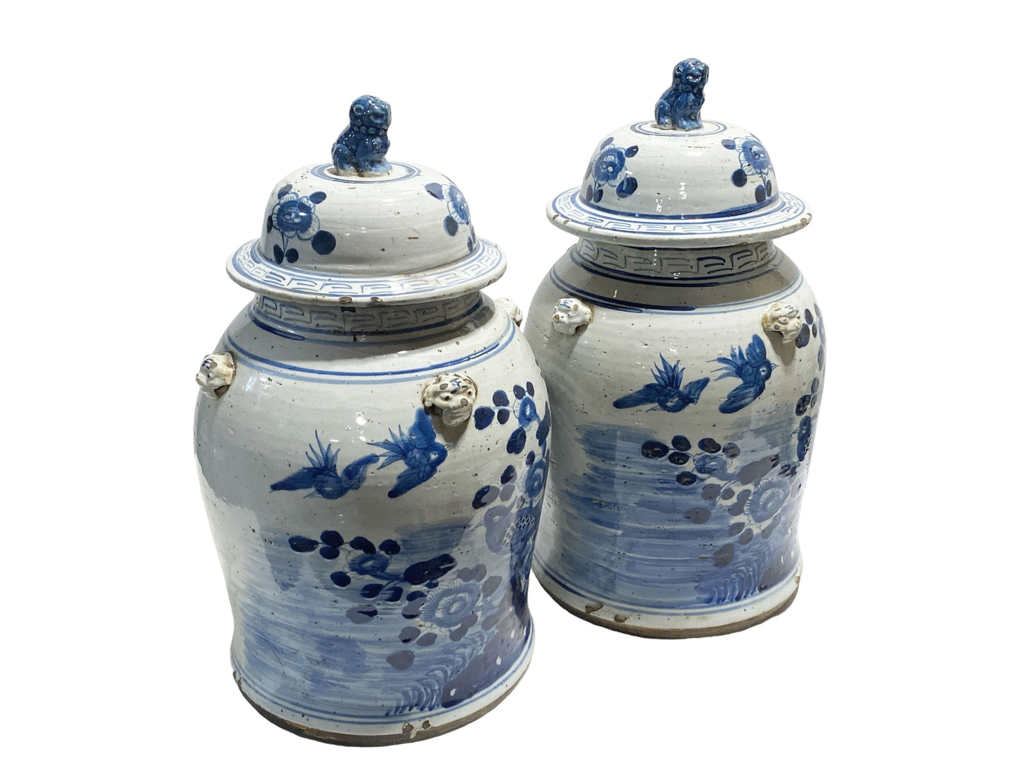 #3151 Large Chinoiserie Blue & White Ginger Jars Set Of Two 18" H