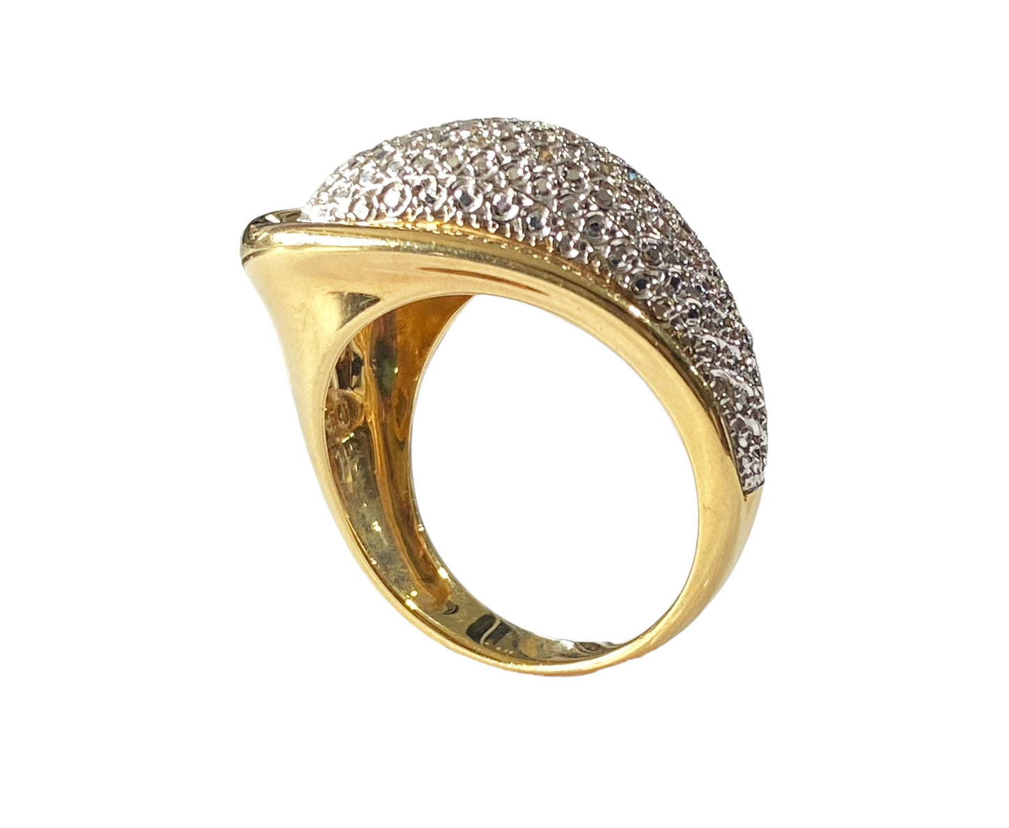 #7286 Elegant Mid Century Diamond  and 18kt Dome Ring size 7.75