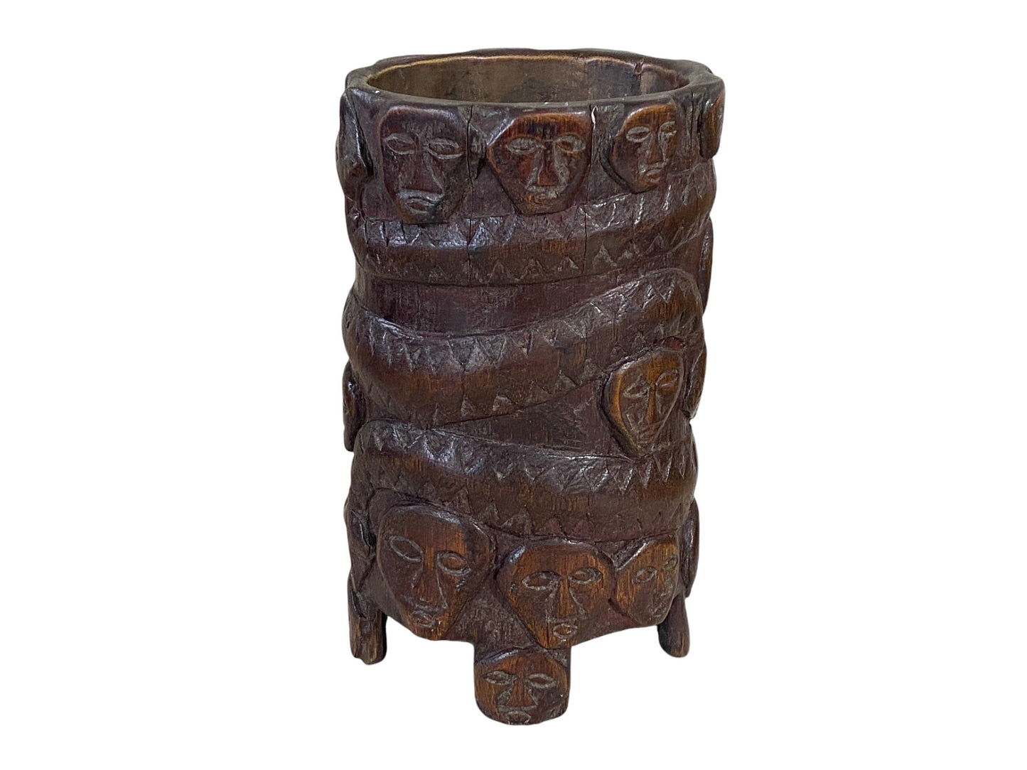 #6214 Vintage circa 1960 Hand Carved Wood African Vase 6.5" H