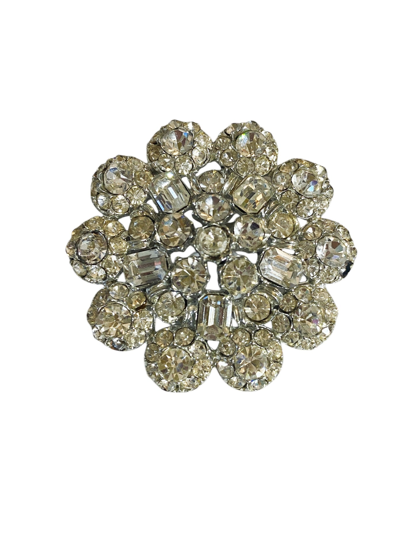 #6306 Vintage Silver Tone Diamanté Clear Rhinestone Pin Brooch