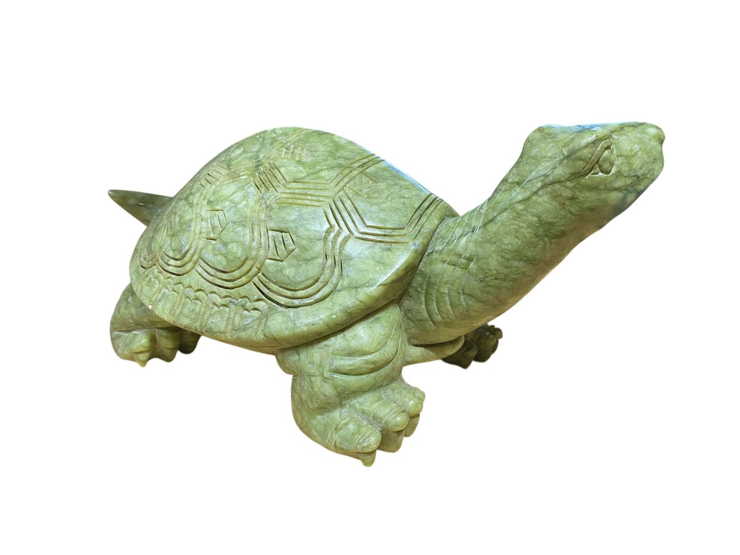 #6768 Vintage Large Soap Stone Jade Color Sculpture of a Turtle 12"