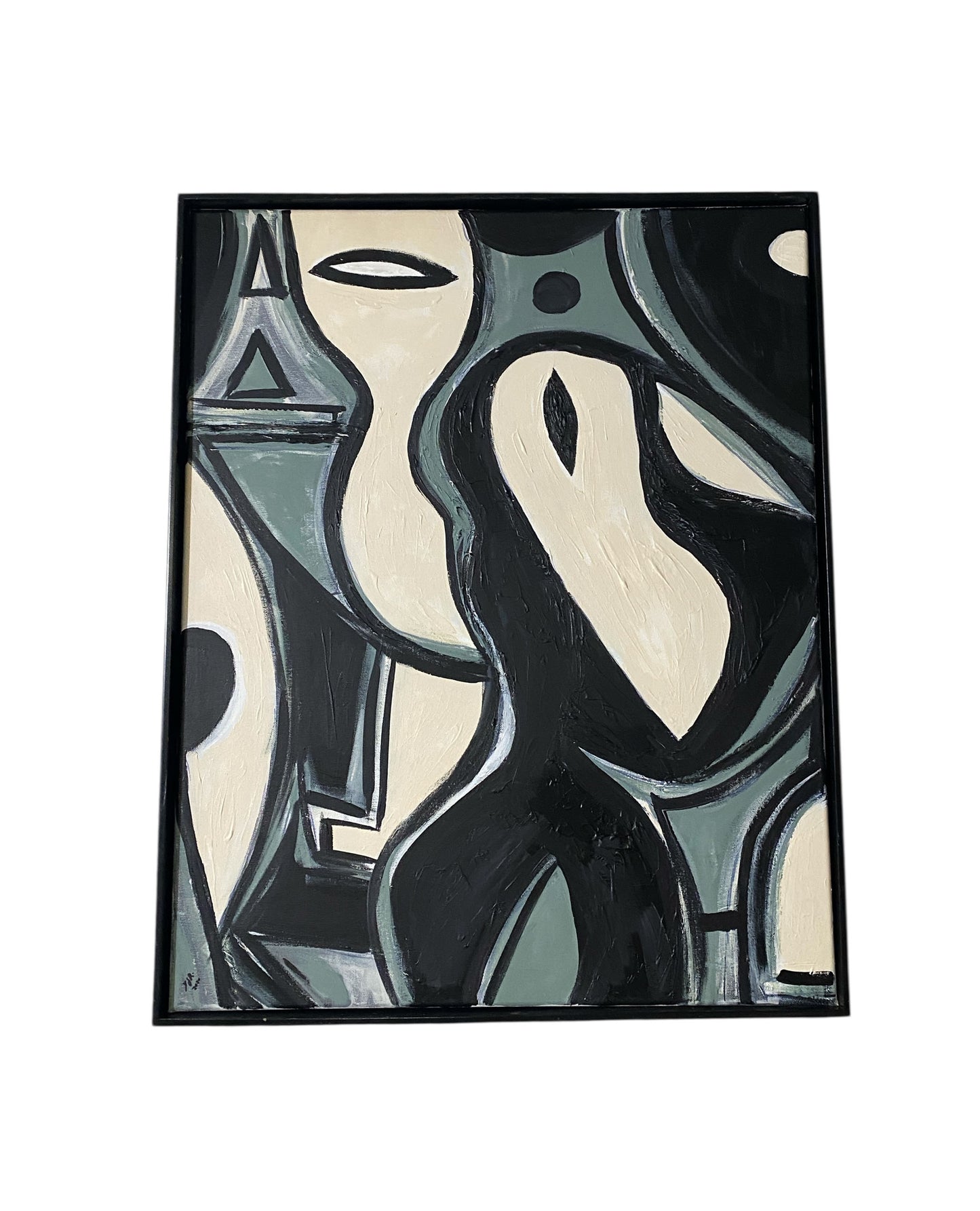 #6819 Acrylic on Canvas Abstract Signed YJR Titled "L'Oiseau et l'enfant Blanc " 31" H
