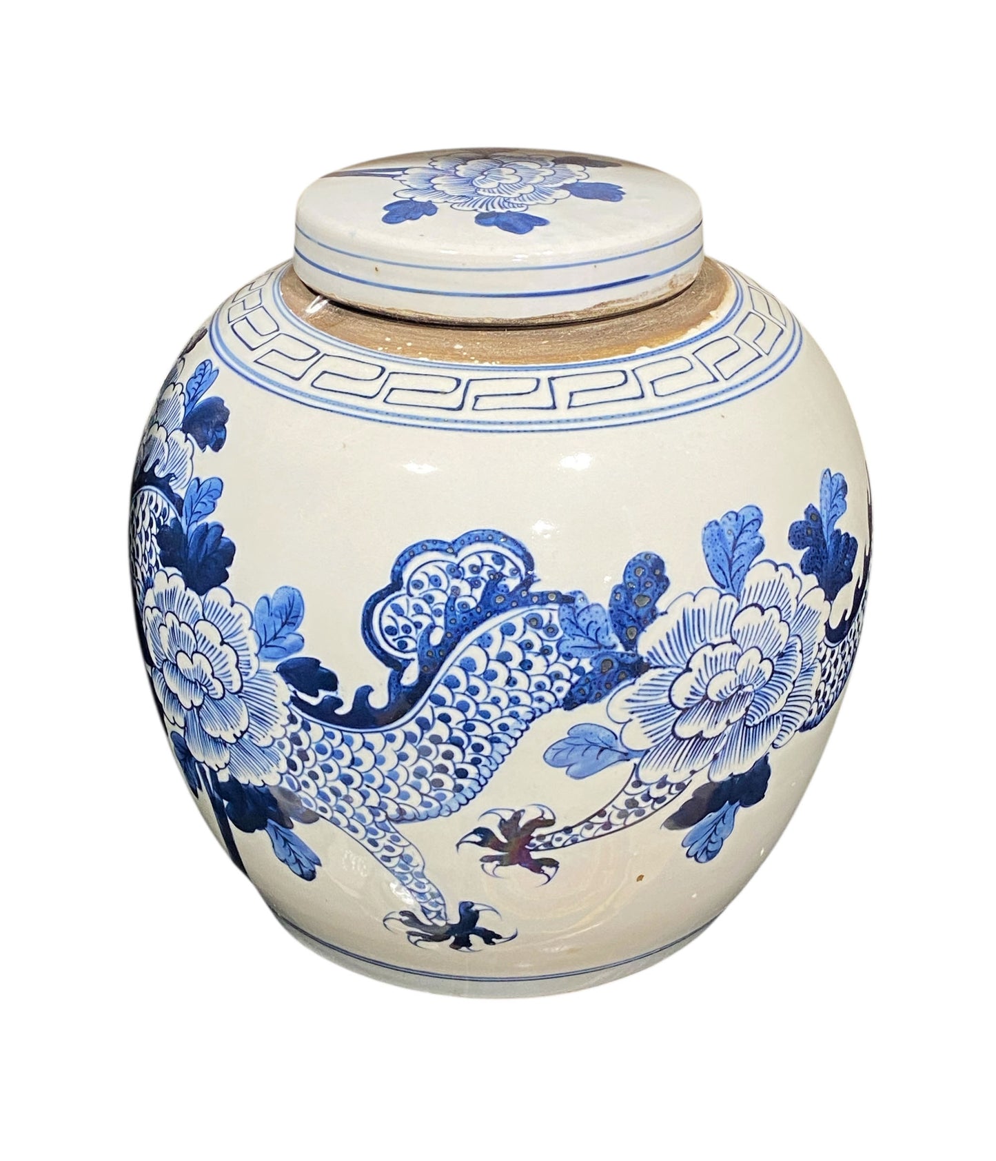 #2319 Chinoiserie Blue & White Dragon Ginger Jar 12" H