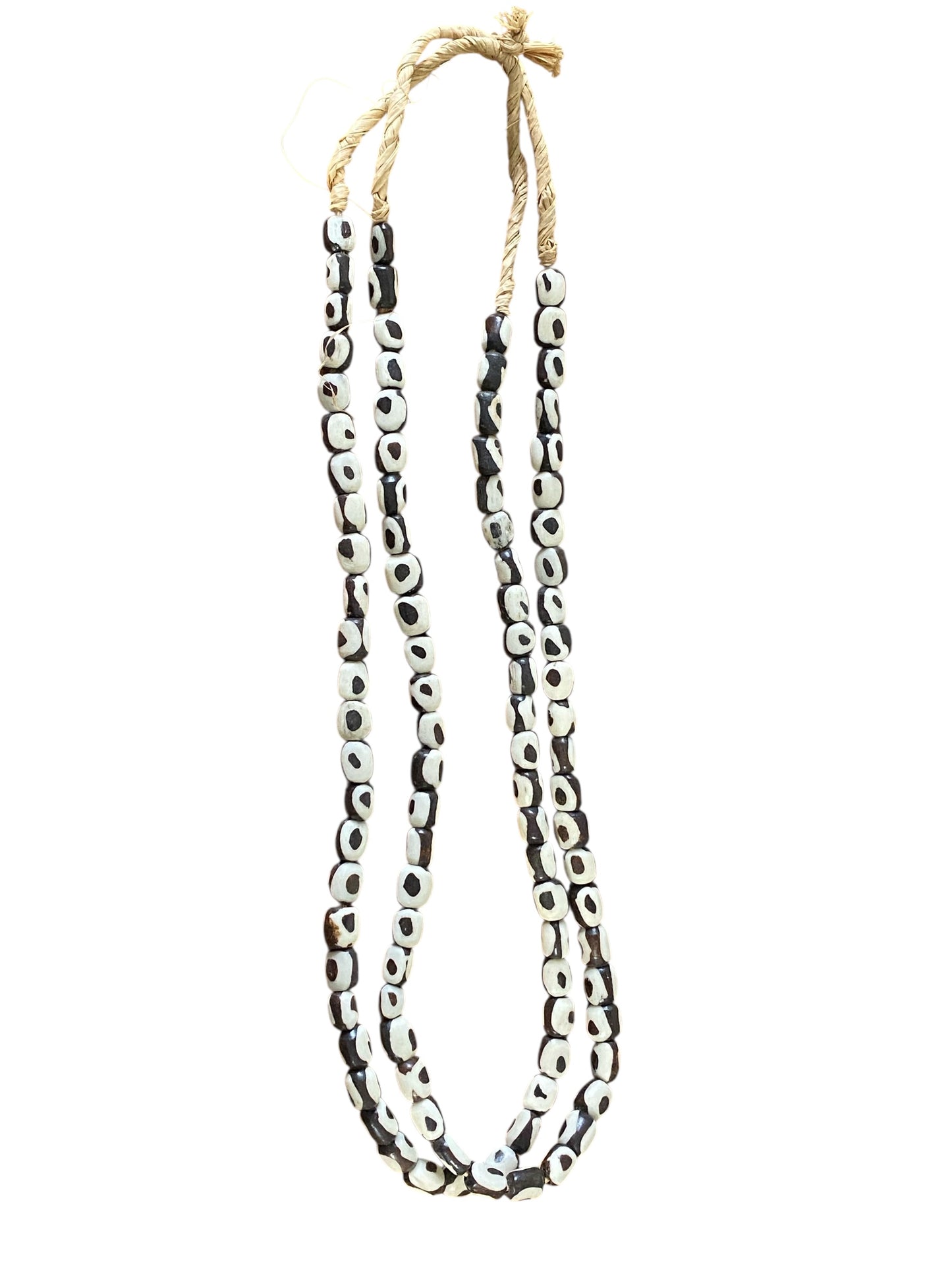 #208 African Kenyan 2 strands Necklaces Brown and white Batik Bone Trade Beads
