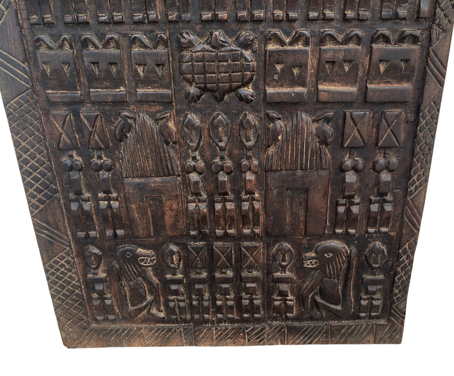 #6828 Vintage Granary Dogon Door w/Nomoo Ancestors /crocodiles/ Mali African 80" H
