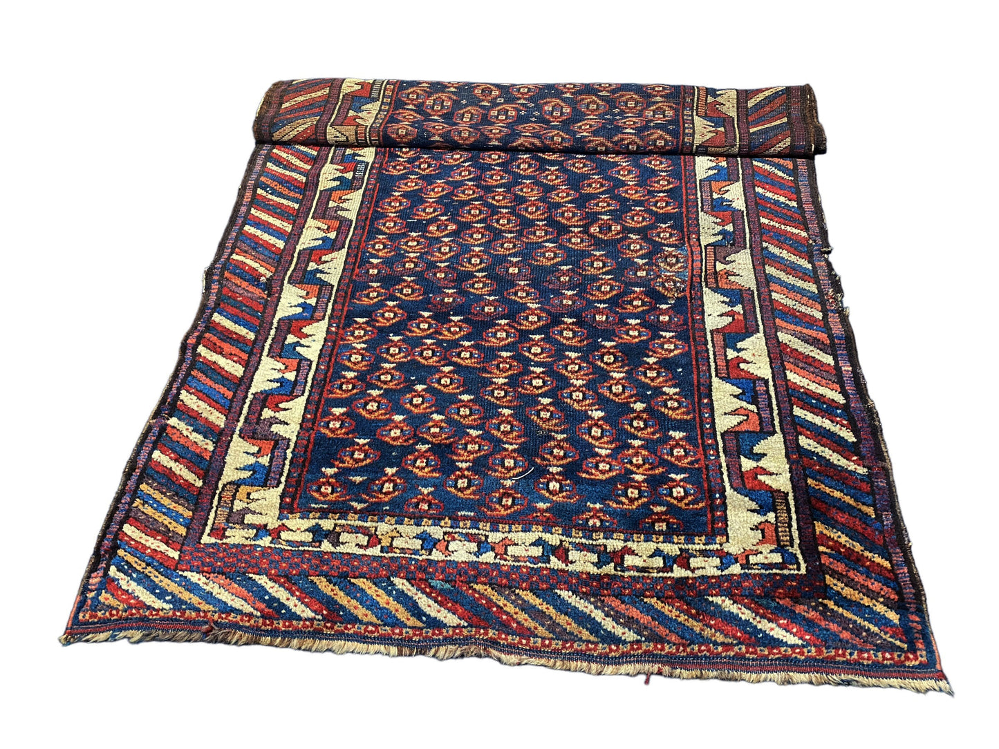 #5950 Old Malayer Navy Blue Wool Hand-knotted Runner Rug 7'4" x 4' Carpet
