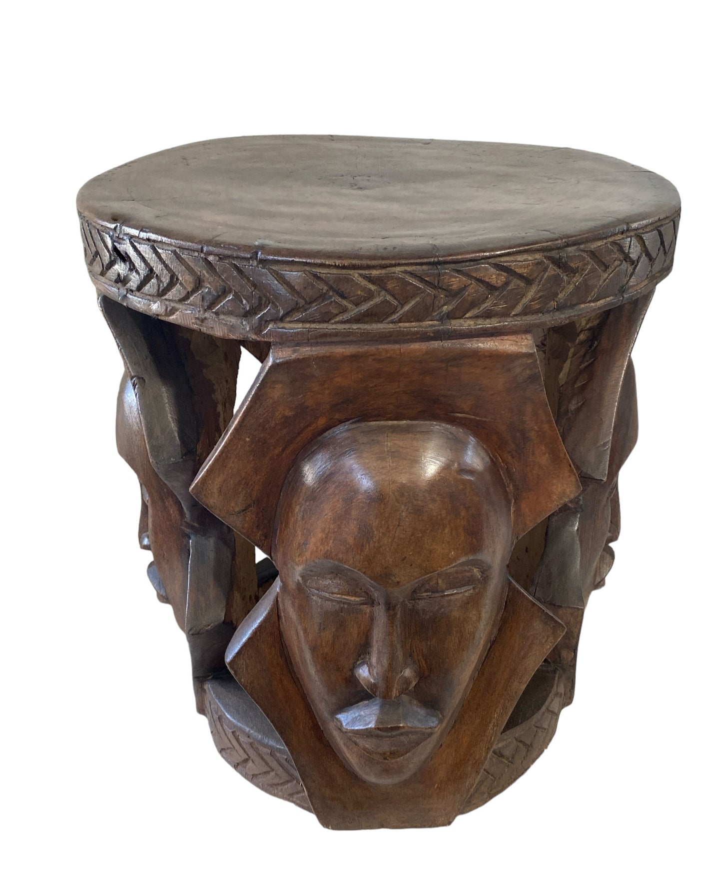 #5947 Superb LG African Carved wood Baga Stool/Table Guinea 19" H