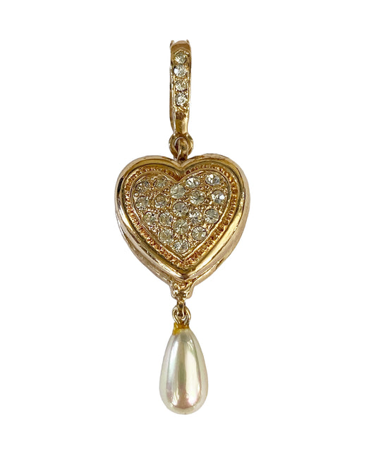 #6109 Roman Vintage Gold Tone Heart Pendant Rhinestone Crystal Pearl