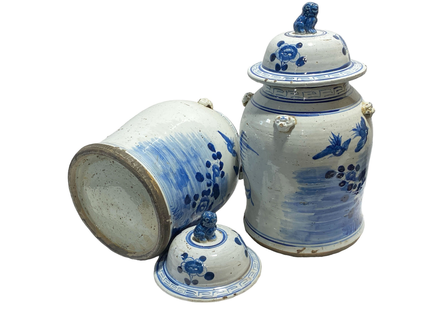 #3151 Large Chinoiserie Blue & White Ginger Jars Set Of Two 18" H