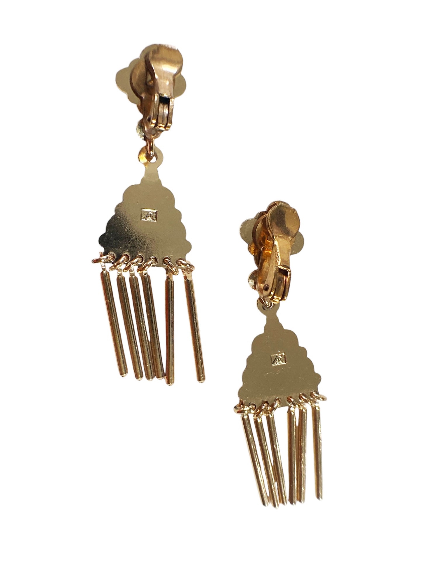 #6200 Vintage Gold Tone Tassel Clip-on Earrings 2" H