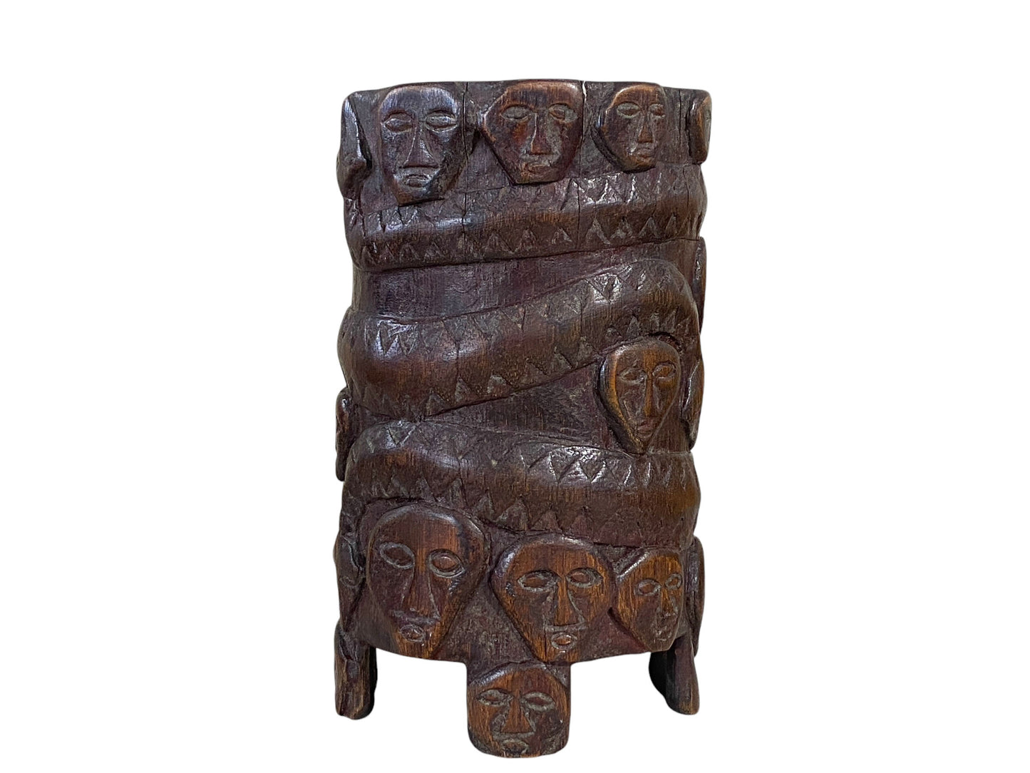 #6214 Vintage circa 1960 Hand Carved Wood African Vase 6.5" H