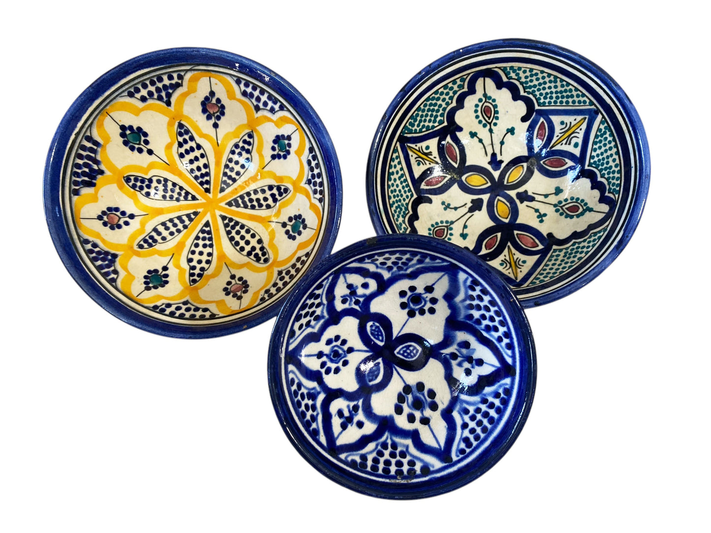 #6347 Vintage Moroccan Set of Three Ceramic Bowls with Geometric Design