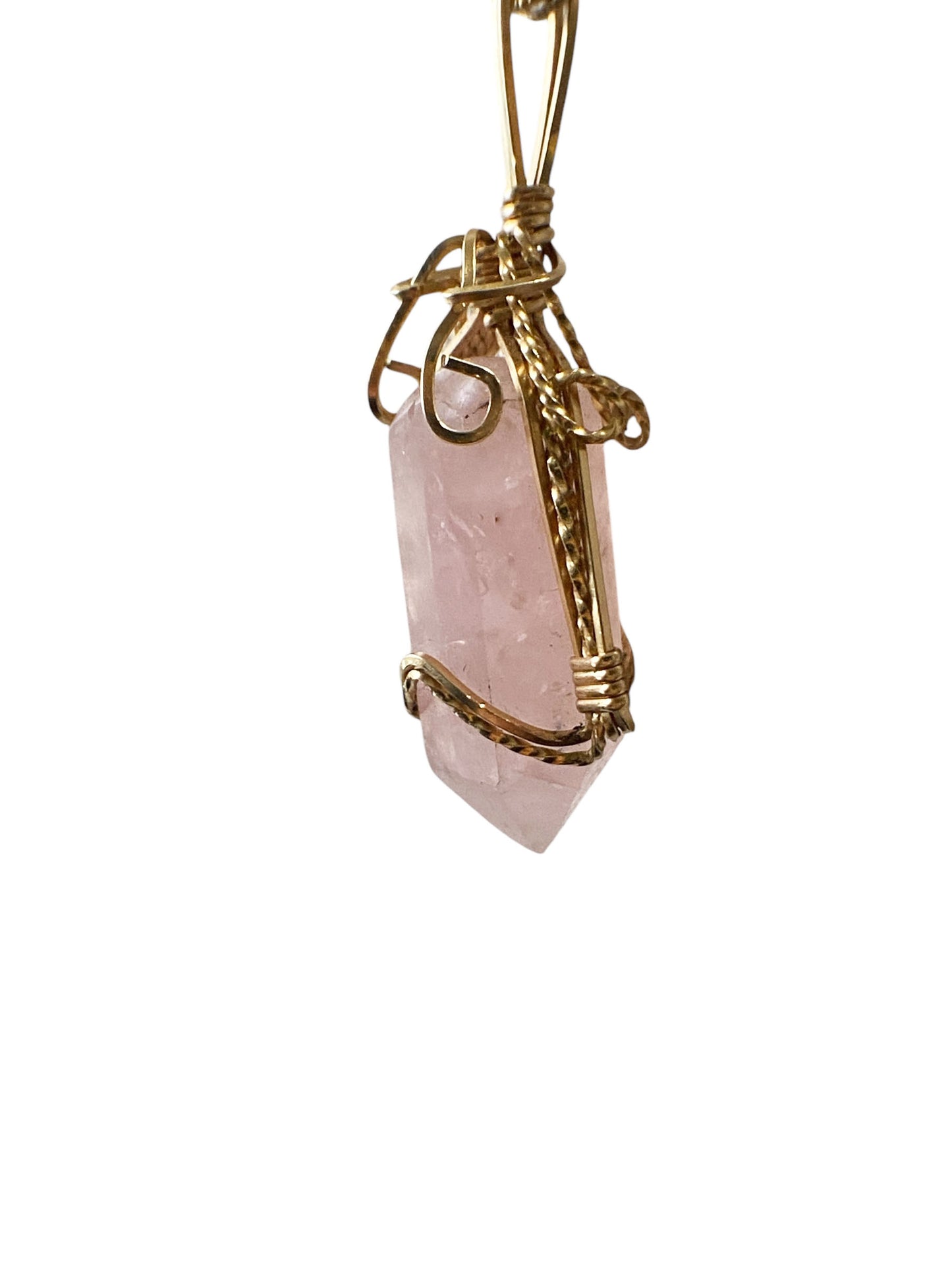 #6427 Vintage Rose Quartz Pendant with Gold tone Chain 14" H