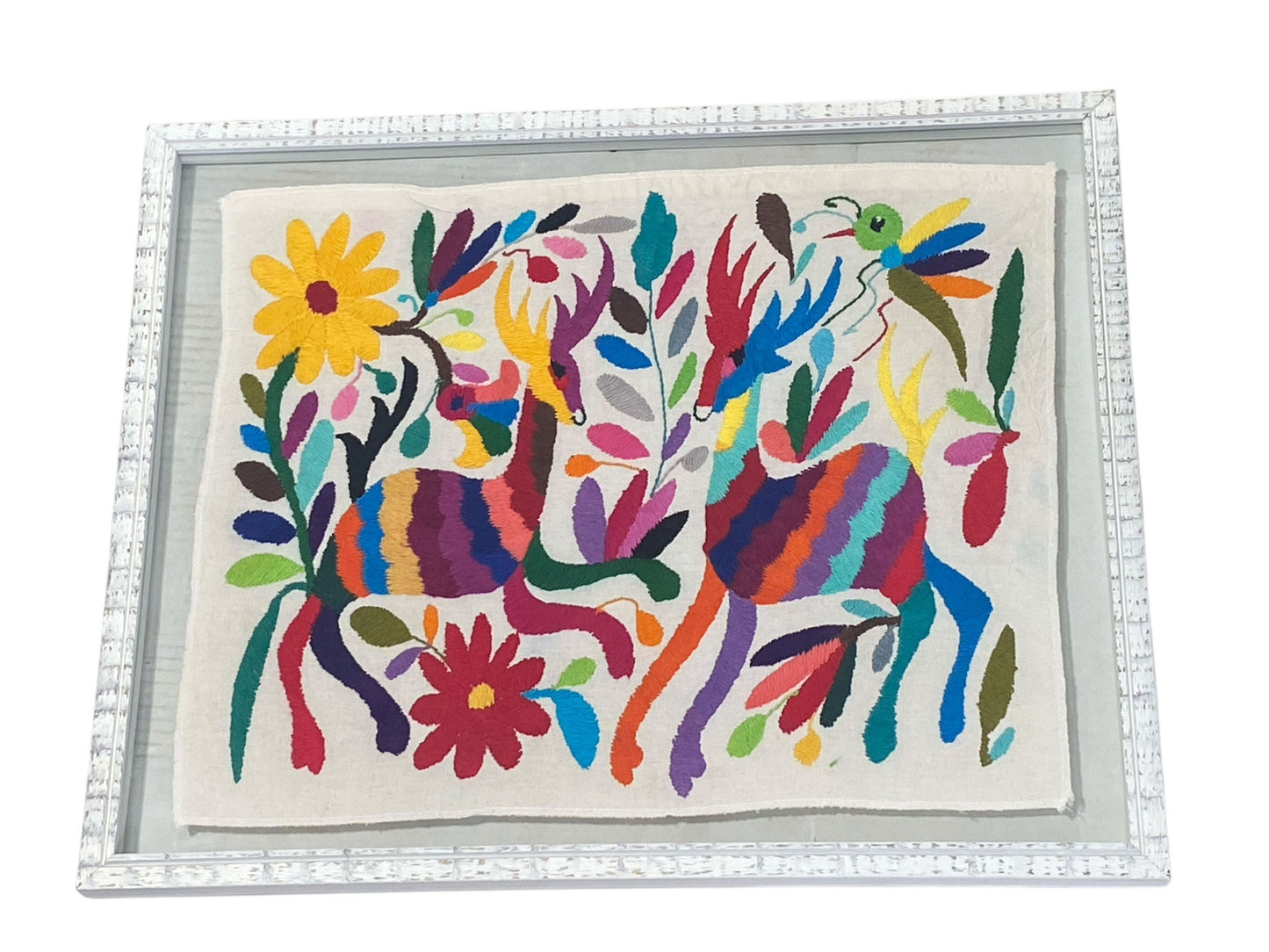 #6437 Mexican Otomi Textile Hand Embroidery Framed 21" w