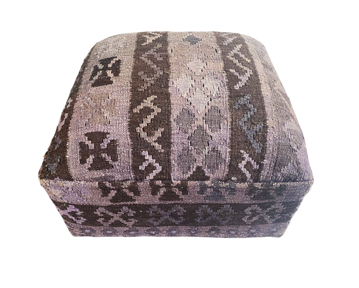 #598 Custom Made Turkish Kilim Upholstered Ottoman/footstool 13" H