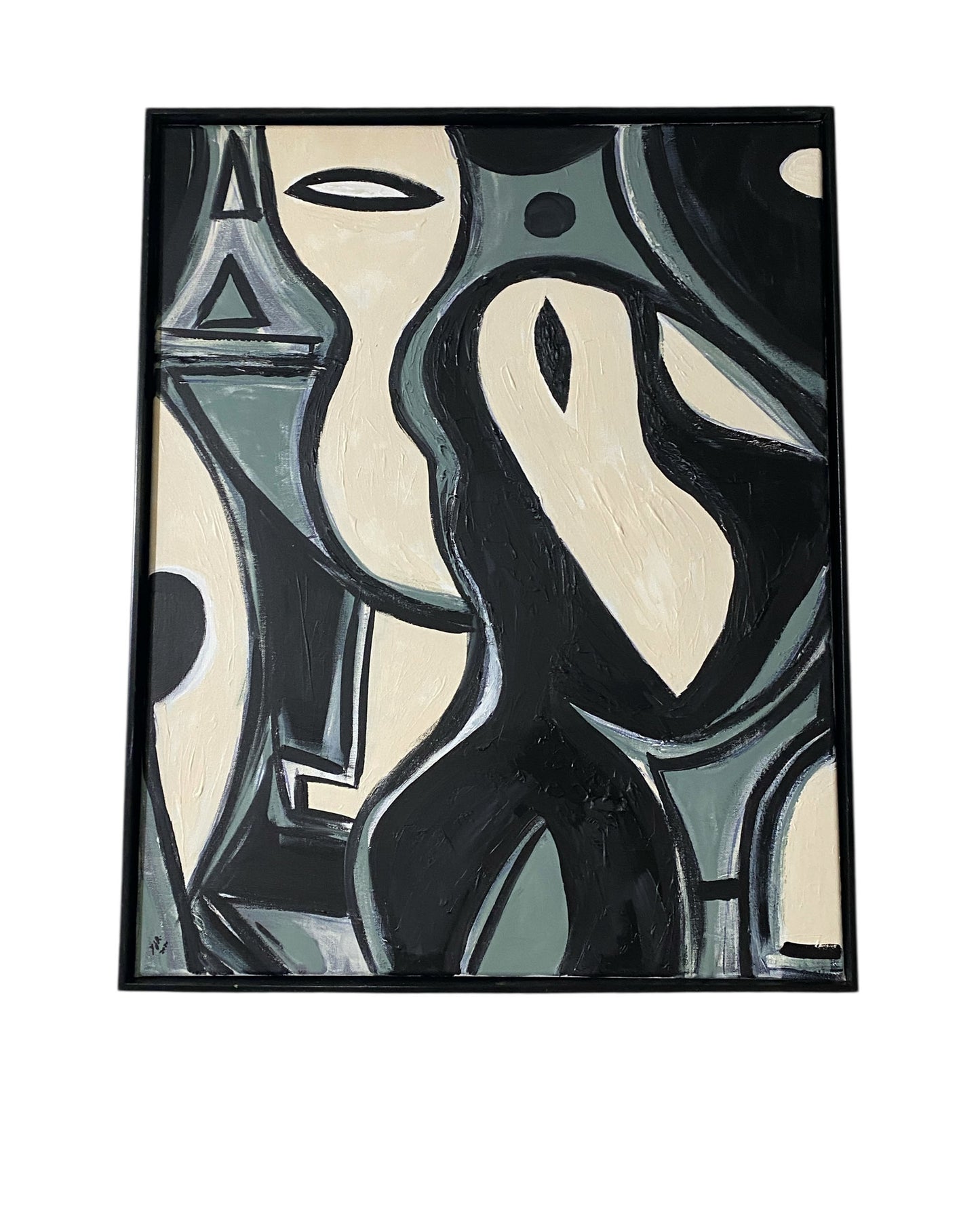 #6819 Acrylic on Canvas Abstract Signed YJR Titled "L'Oiseau et l'enfant Blanc " 31" H