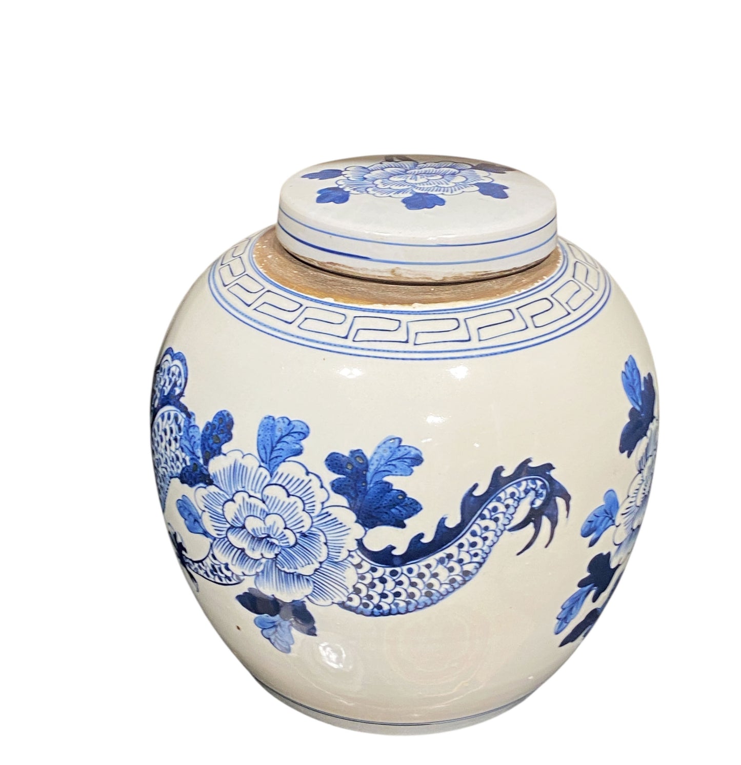 #2319 Chinoiserie Blue & White Dragon Ginger Jar 12" H
