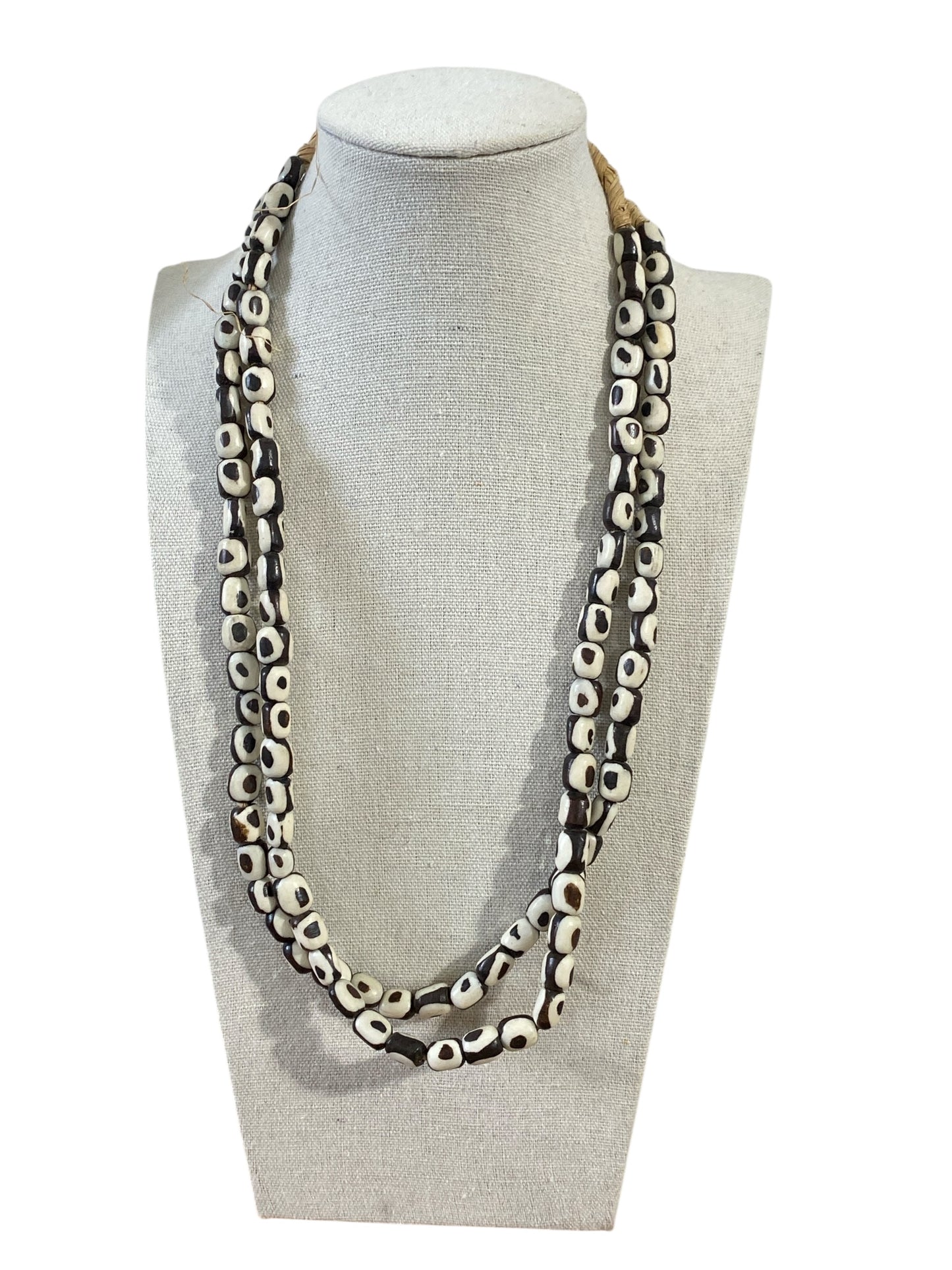 #208 African Kenyan 2 strands Necklaces Brown and white Batik Bone Trade Beads