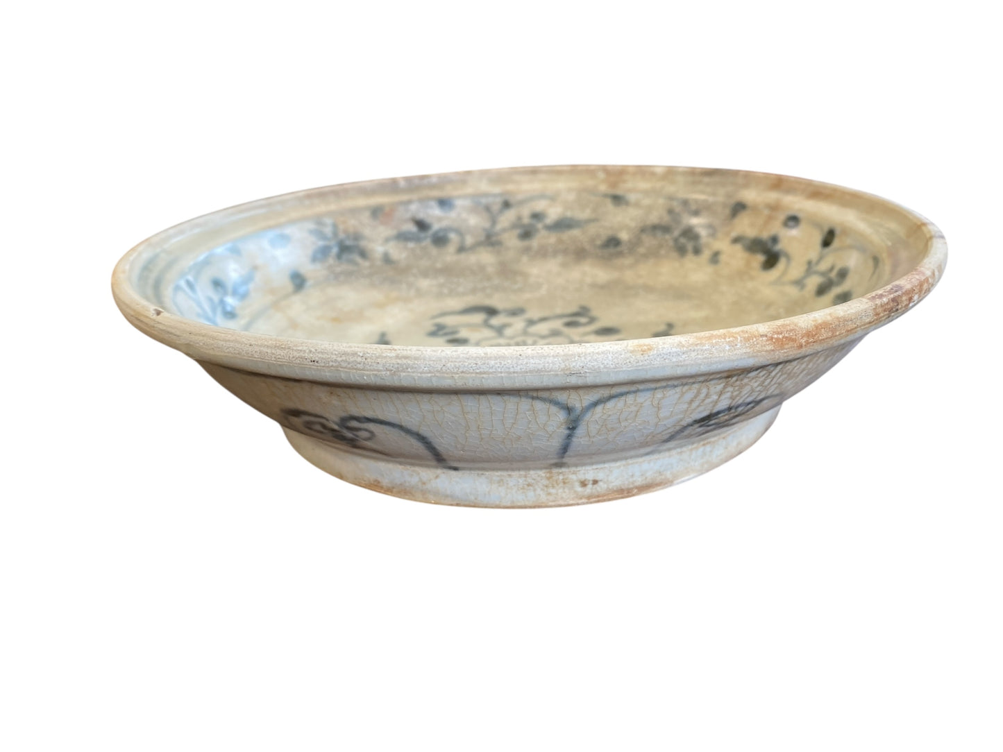 #321 15th Century Hoi an Hoard Shipwreck Porcelain Blue/White Dish With Floral 9" D