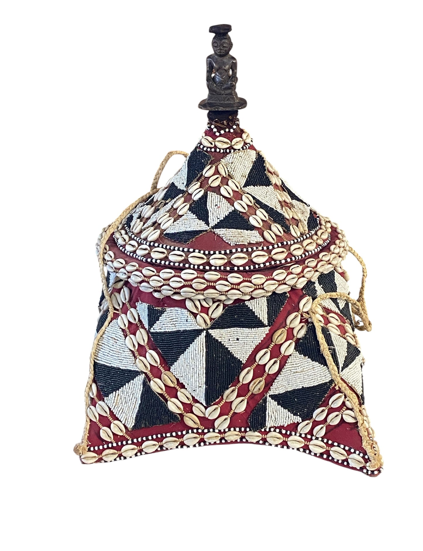 #1124 Vintage Large Kuba Royal Beaded Basket Congo 22" H