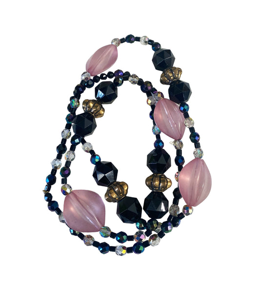 #7150 Vintage Carnival Iridescent Glass Beads Necklace