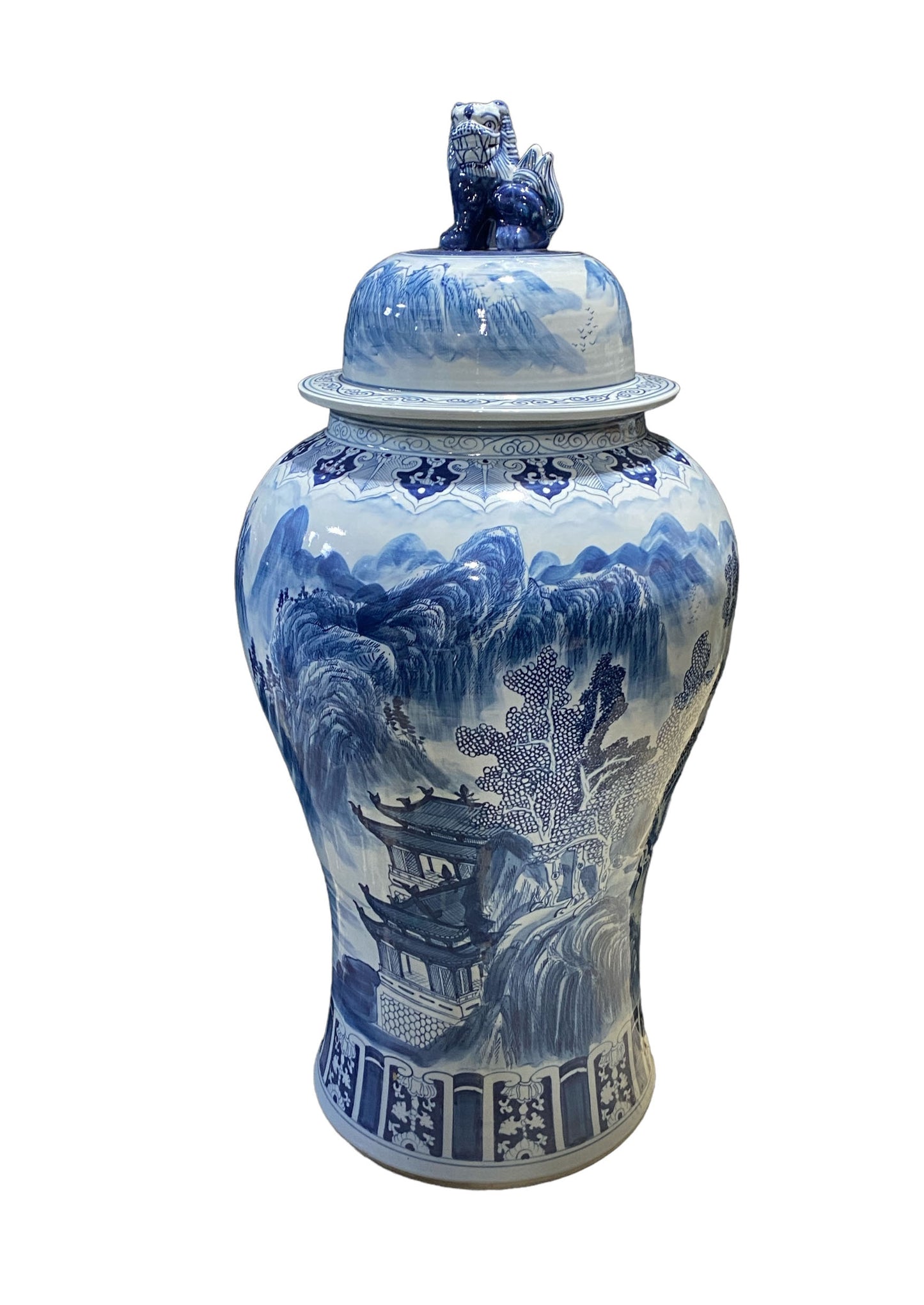 #918 Mansion Size Chinoiserie Porcelain Landscape Ginger Jar 47" H