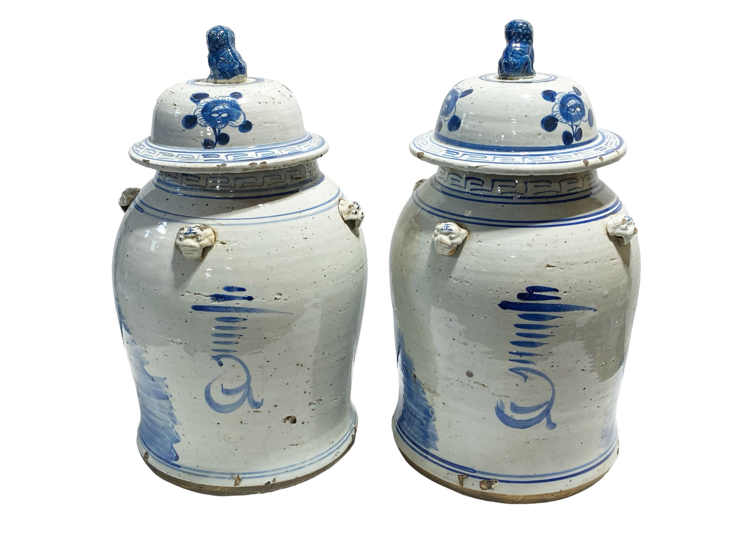 #3151 Large Chinoiserie Blue & White Ginger Jars Set Of Two 18" H