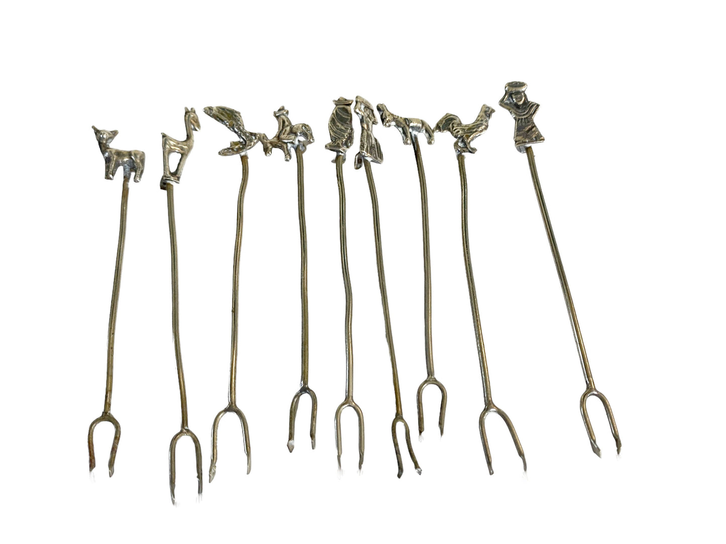 #3616 Peruvian 900 Silver Hors D'oeuvres Cocktail Picks Set of Nine .
