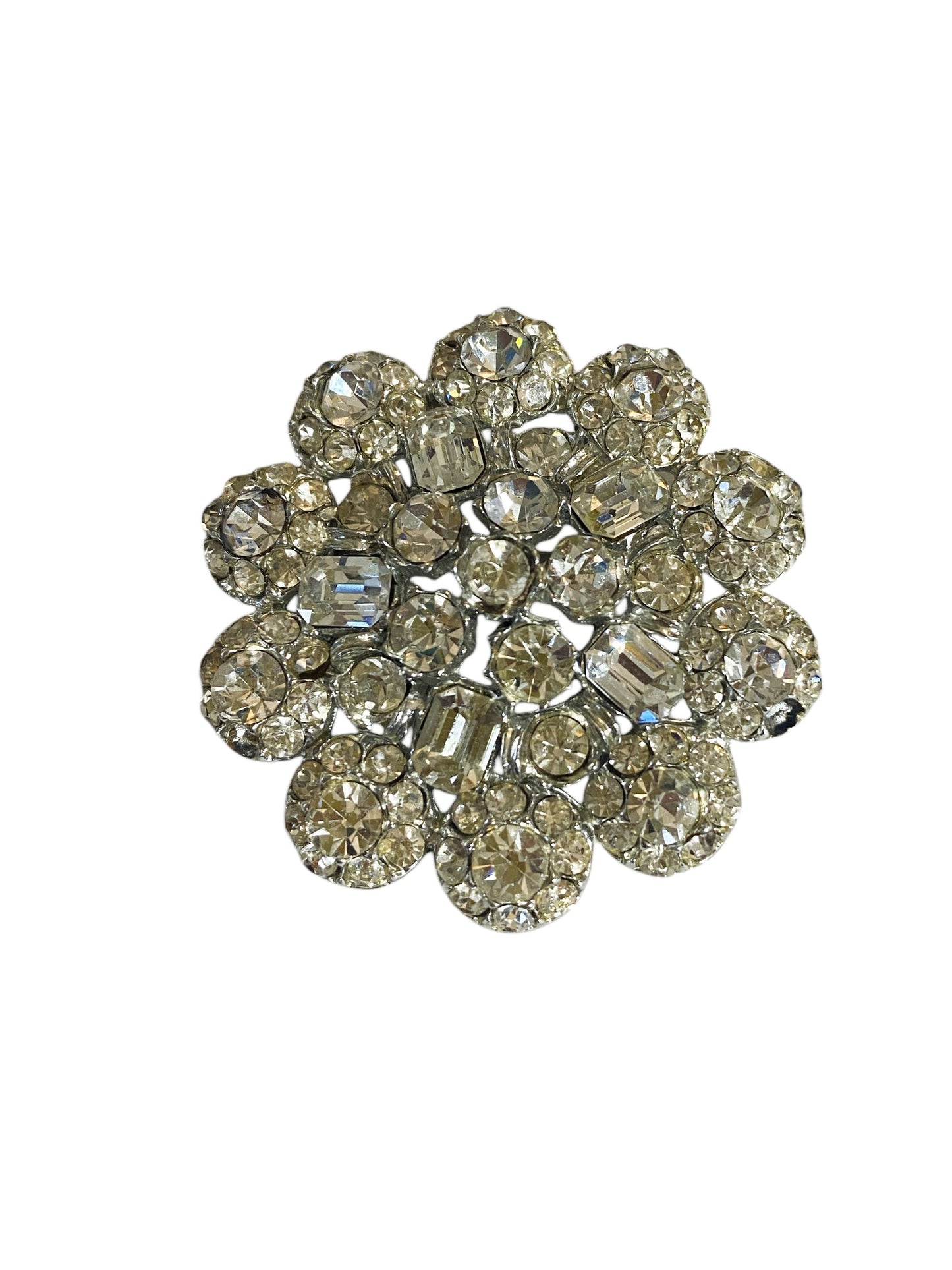 #6306 Vintage Silver Tone Diamanté Clear Rhinestone Pin Brooch