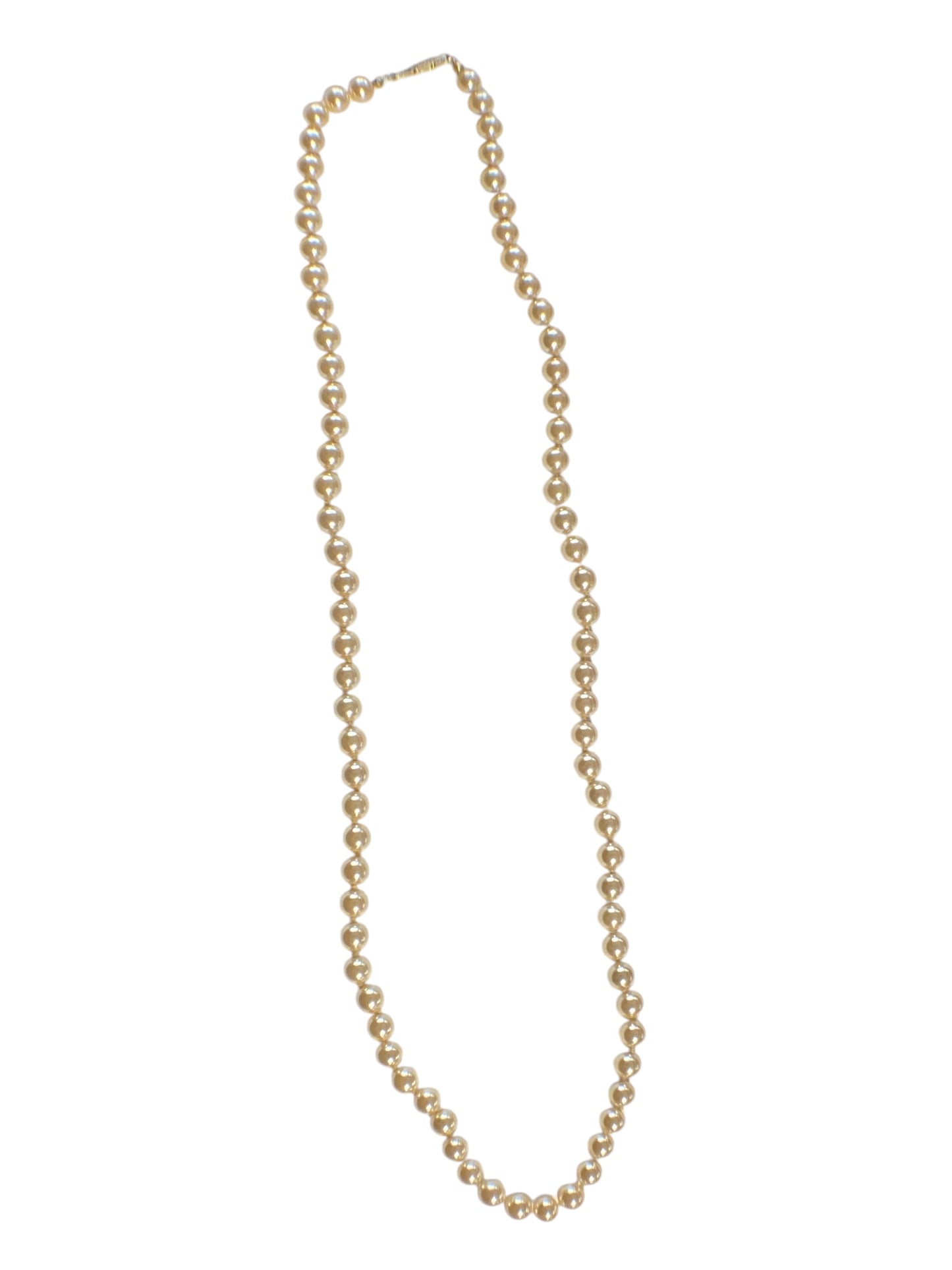 #6428 Vintage Czech Pearl Necklace With Faux gold tone Clasp 14"