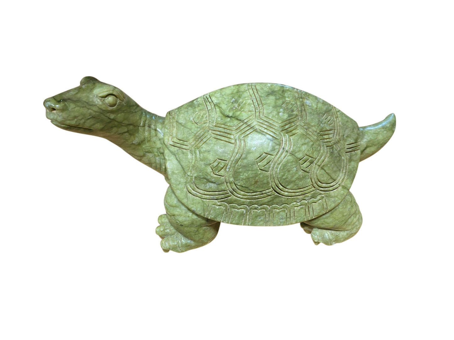 #6768 Vintage Large Soap Stone Jade Color Sculpture of a Turtle 12"