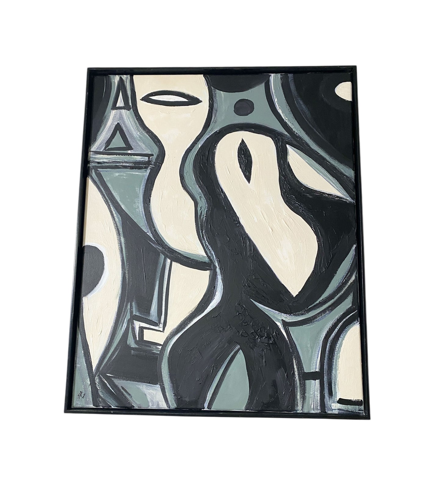 #6819 Acrylic on Canvas Abstract Signed YJR Titled "L'Oiseau et l'enfant Blanc " 31" H