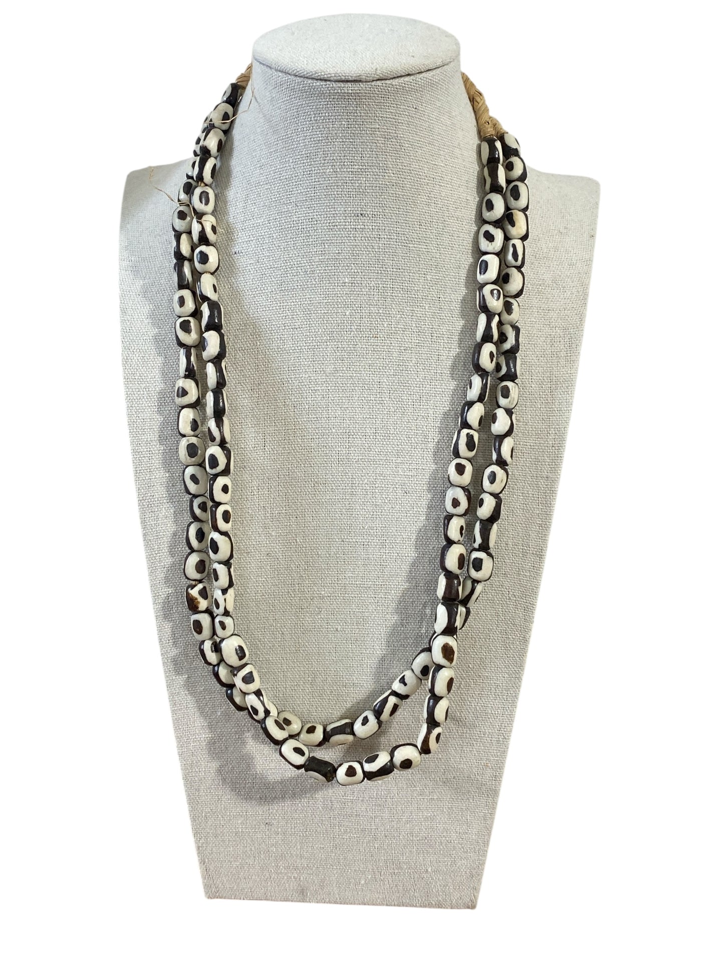 #208 African Kenyan 2 strands Necklaces Brown and white Batik Bone Trade Beads