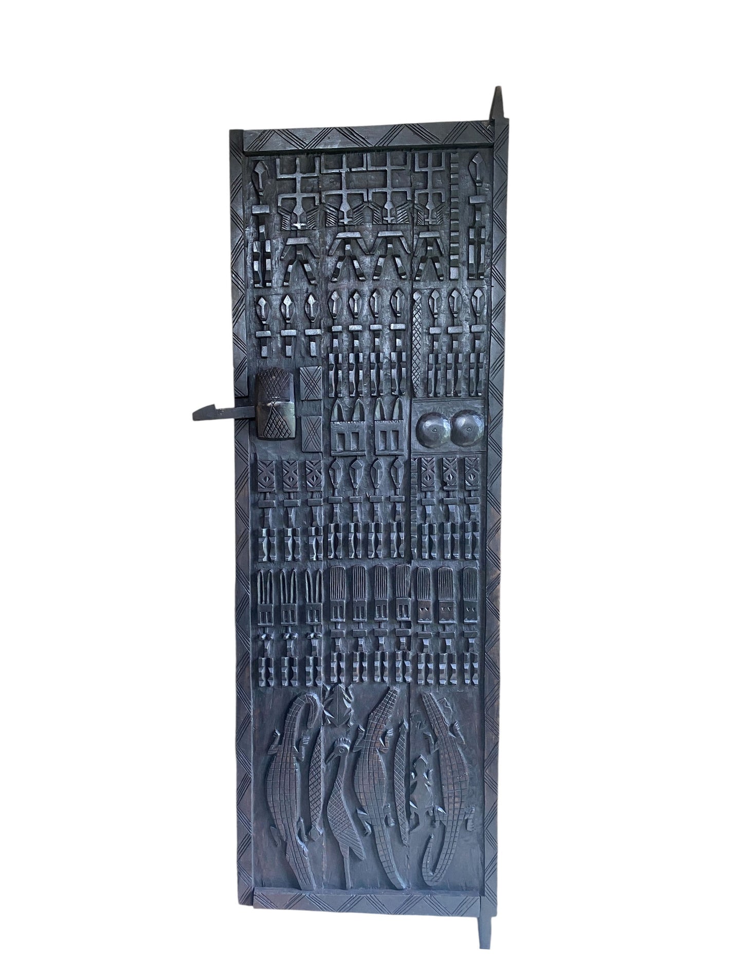 #6825 Dogon Crocodiles Door With Figures Mali African 78" H