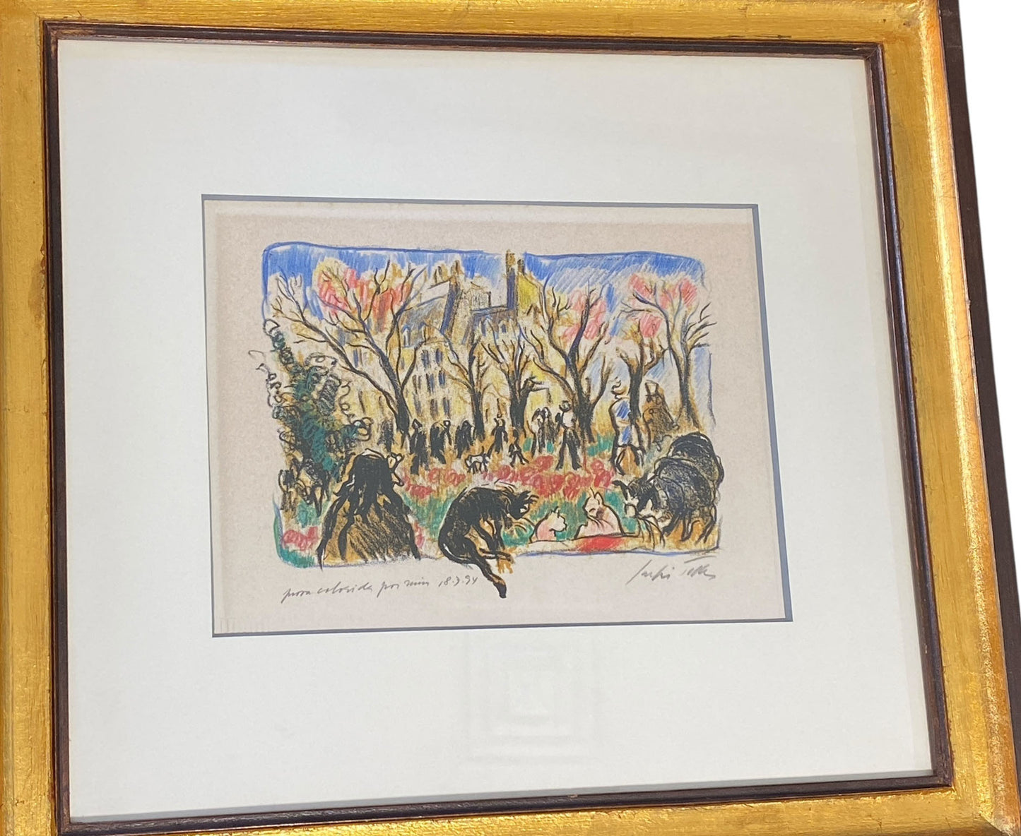 #99 Sergio Telles French Market Scene Framed 15.75" H