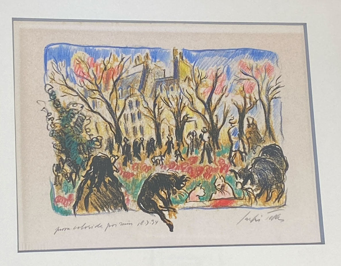 #99 Sergio Telles French Market Scene Framed 15.75" H