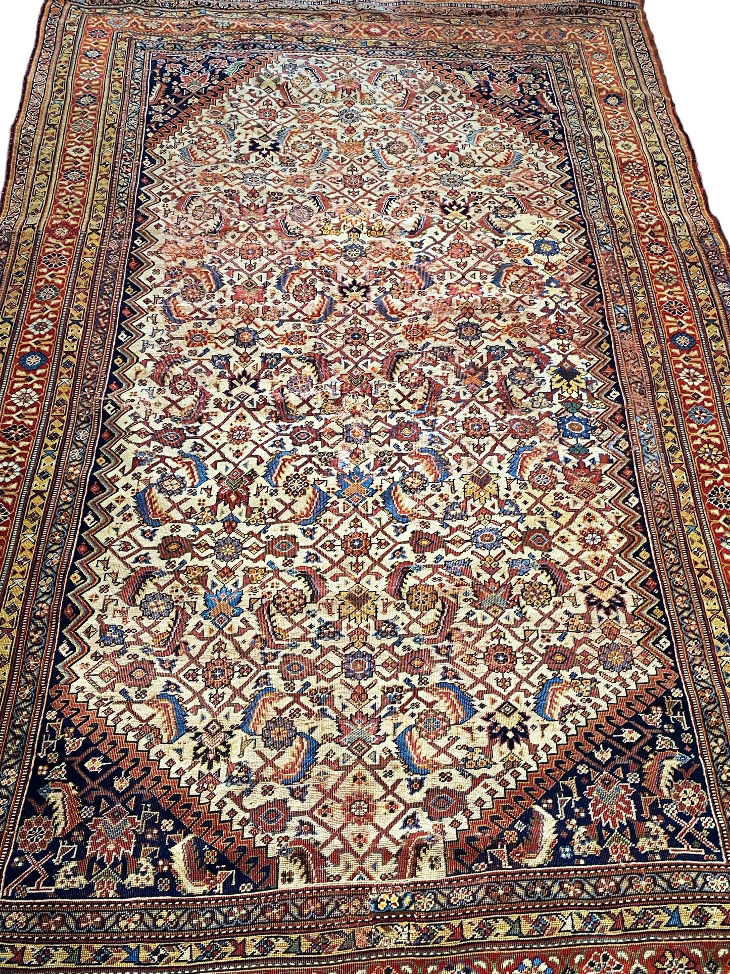 #5960 Antique 19th c Qashqai Rug with All Over Design 8'75" by 4'92"