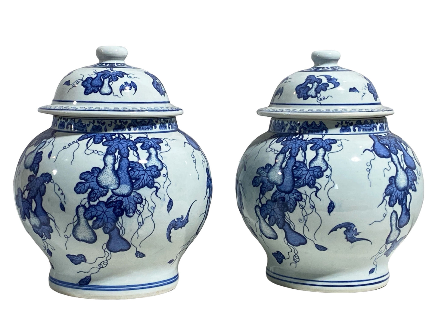 #6100 Chinoiserie Blue and White Porcelain Ginger jars 13" H Pair