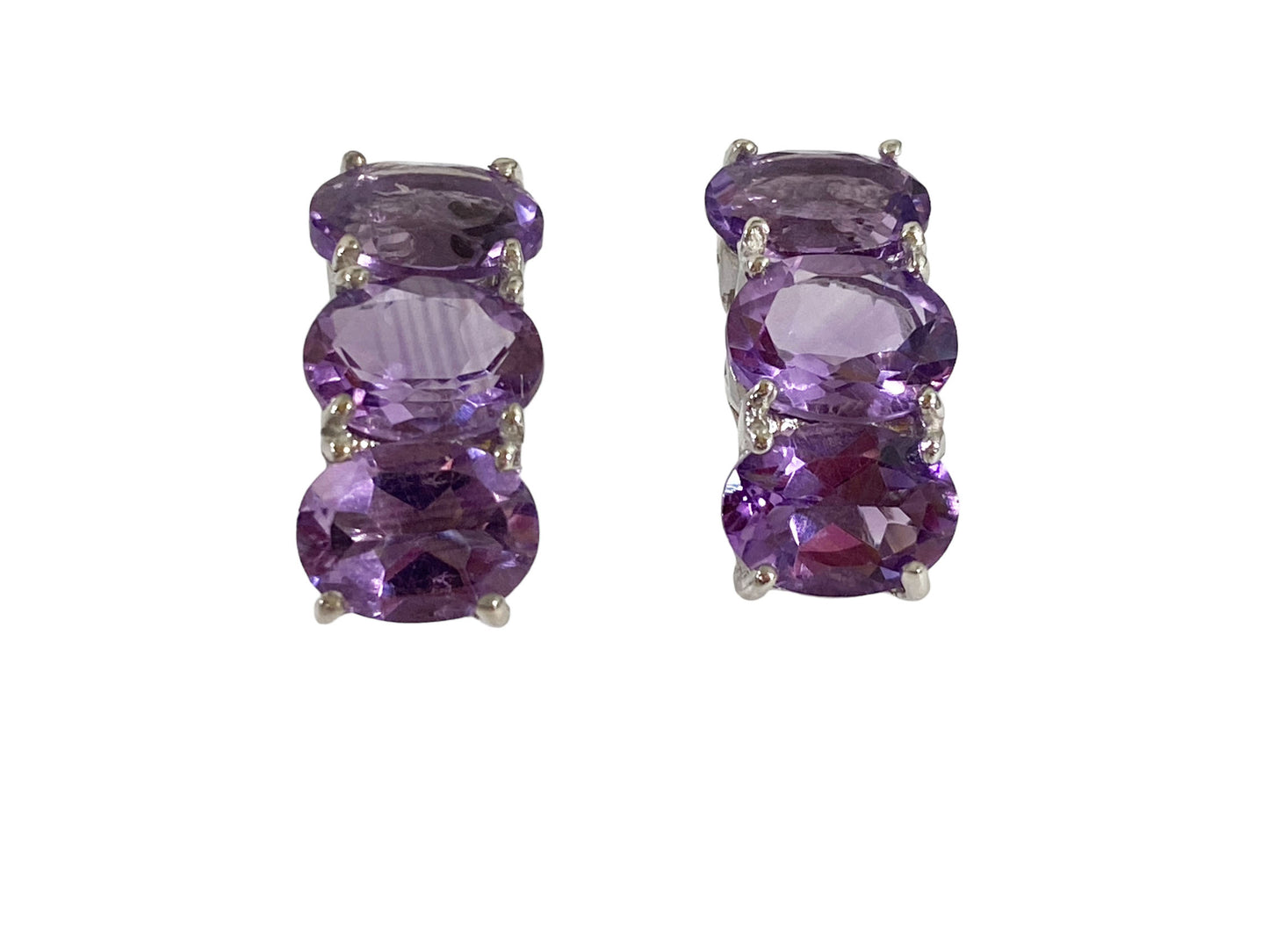#7251 Sterling Silver  Earrings with Oval Brazilian Amethyst