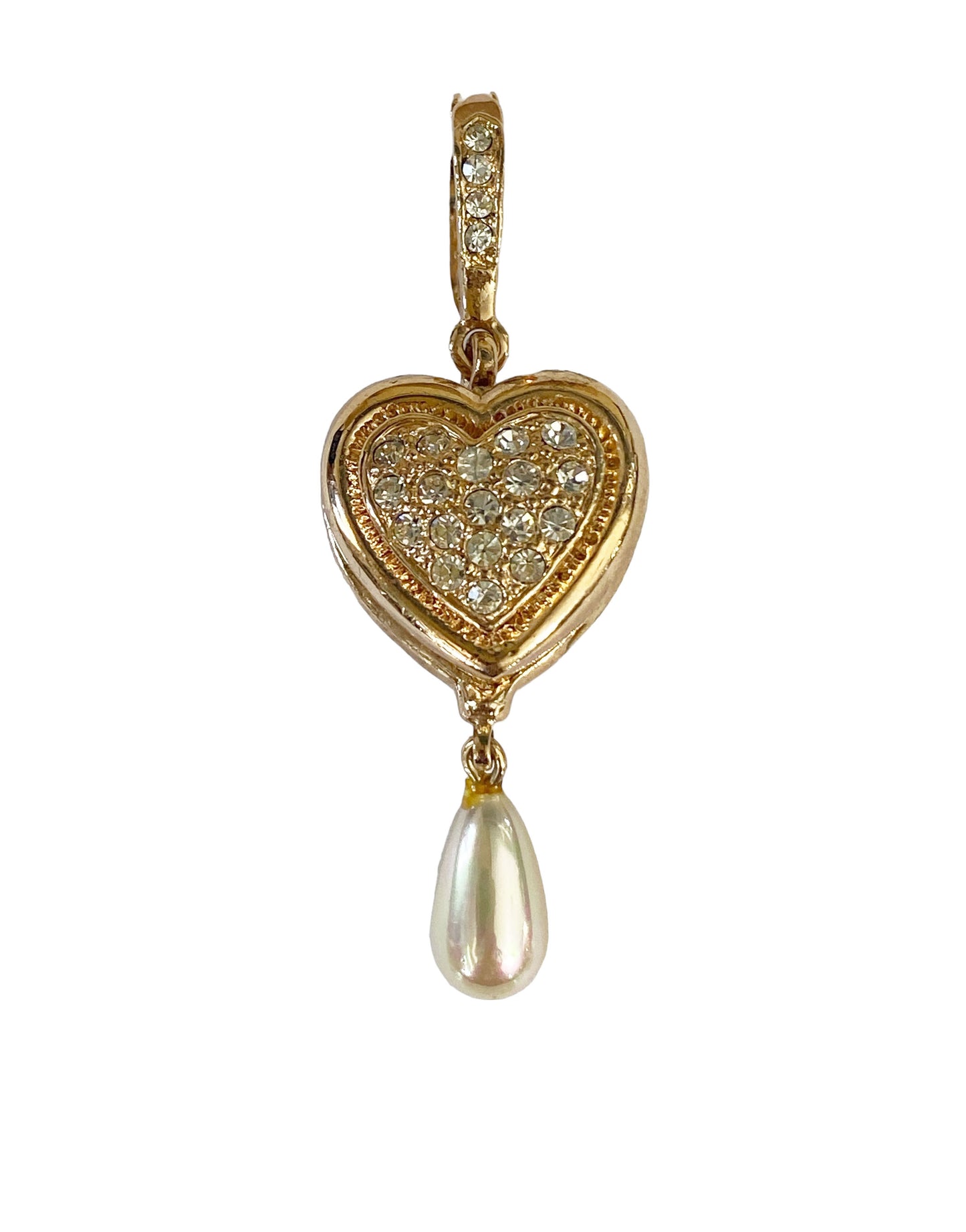 #6109 Roman Vintage Gold Tone Heart Pendant Rhinestone Crystal Pearl