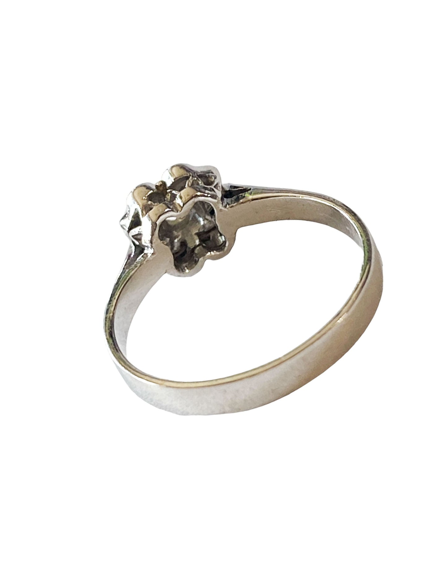 #7288 Vintage 18k White Gold Diamond Halo Clover  Engagement  Ring  Size 2