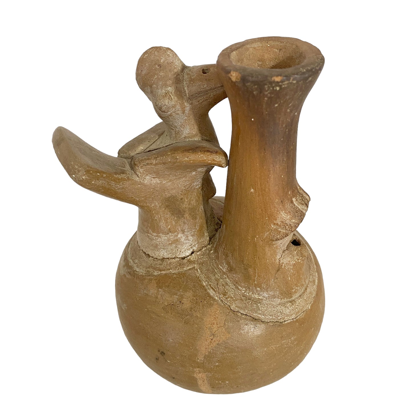 #6180 Pre Columbian Style Artifact Relic Bird Vessel Whistling Jar Sculpture 6" H
