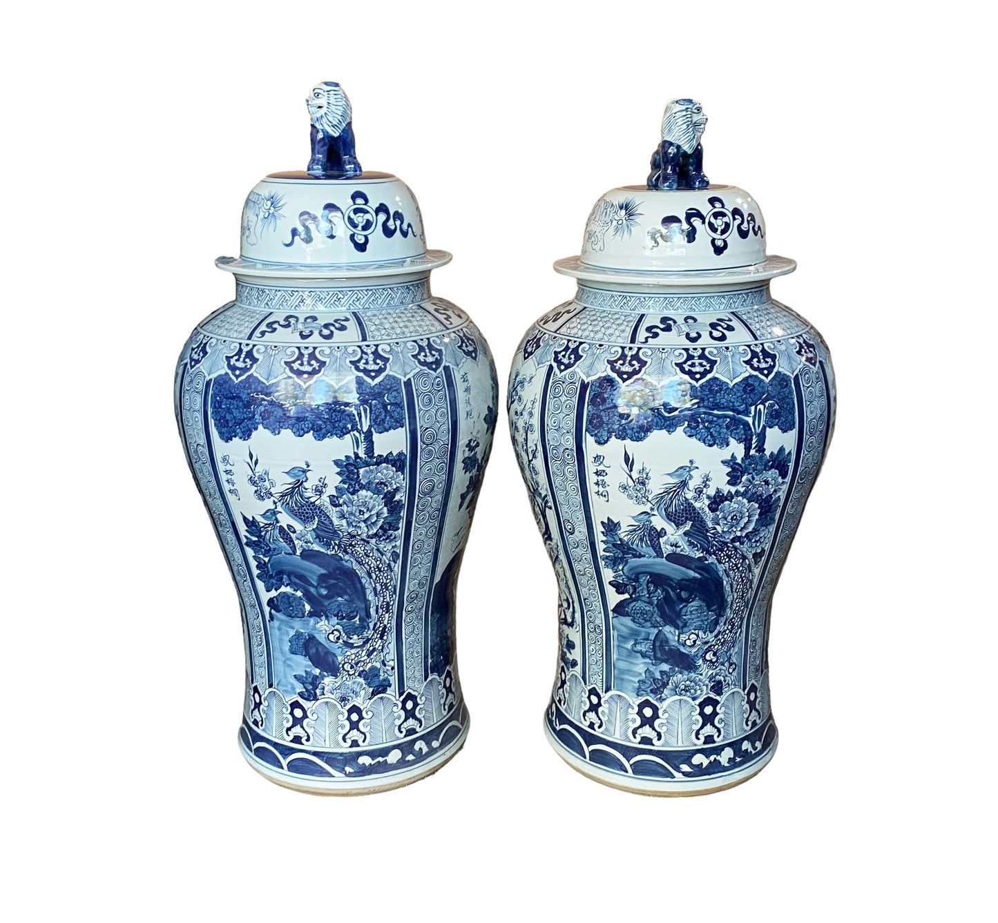 #6174 Mansion Size Chinoiserie B & W Porcelain Ginger Jars four seasons 47" H