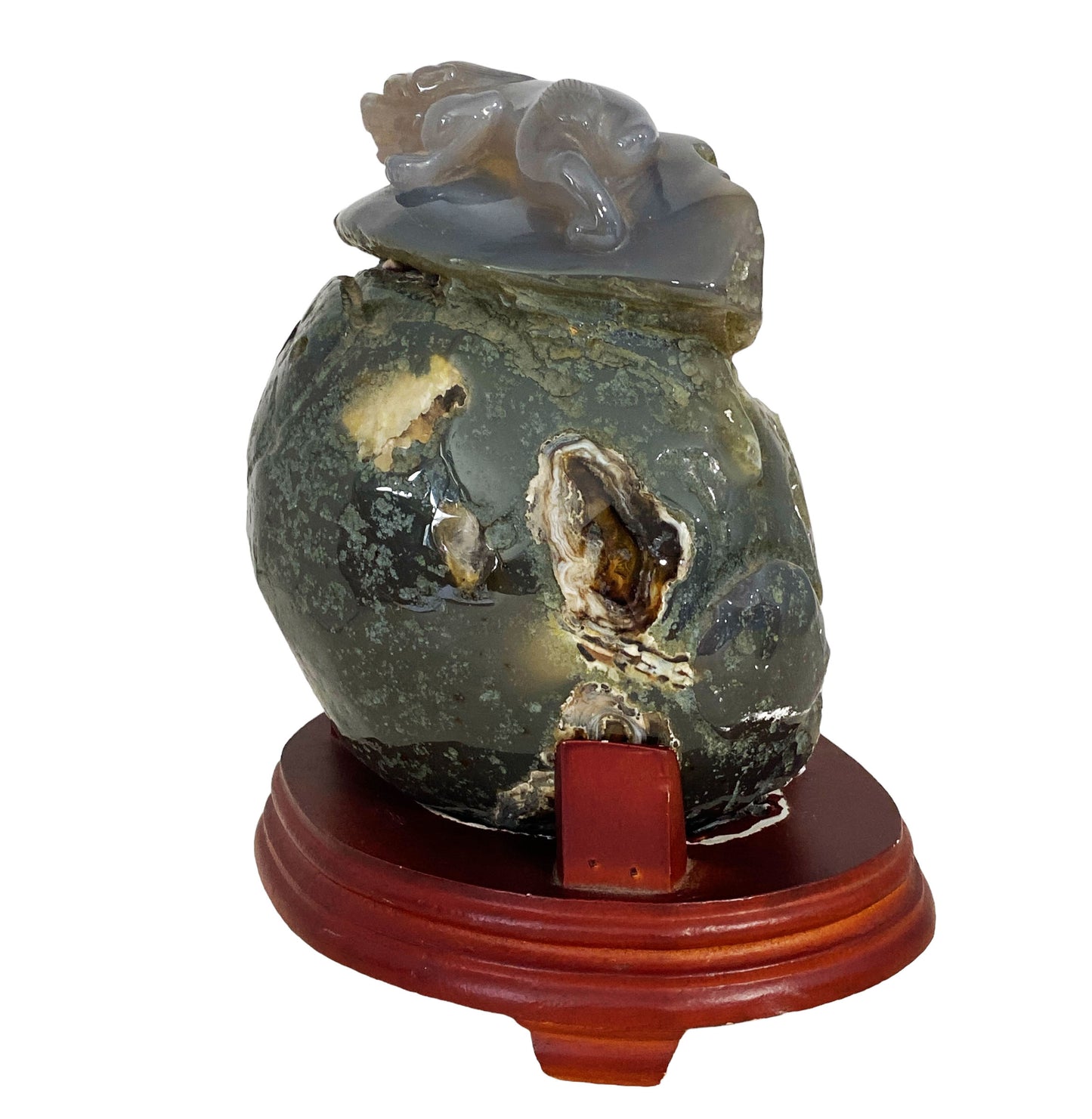 #6183 Smoky Carnelian Agate Stone with Foo Dog 8.75" h